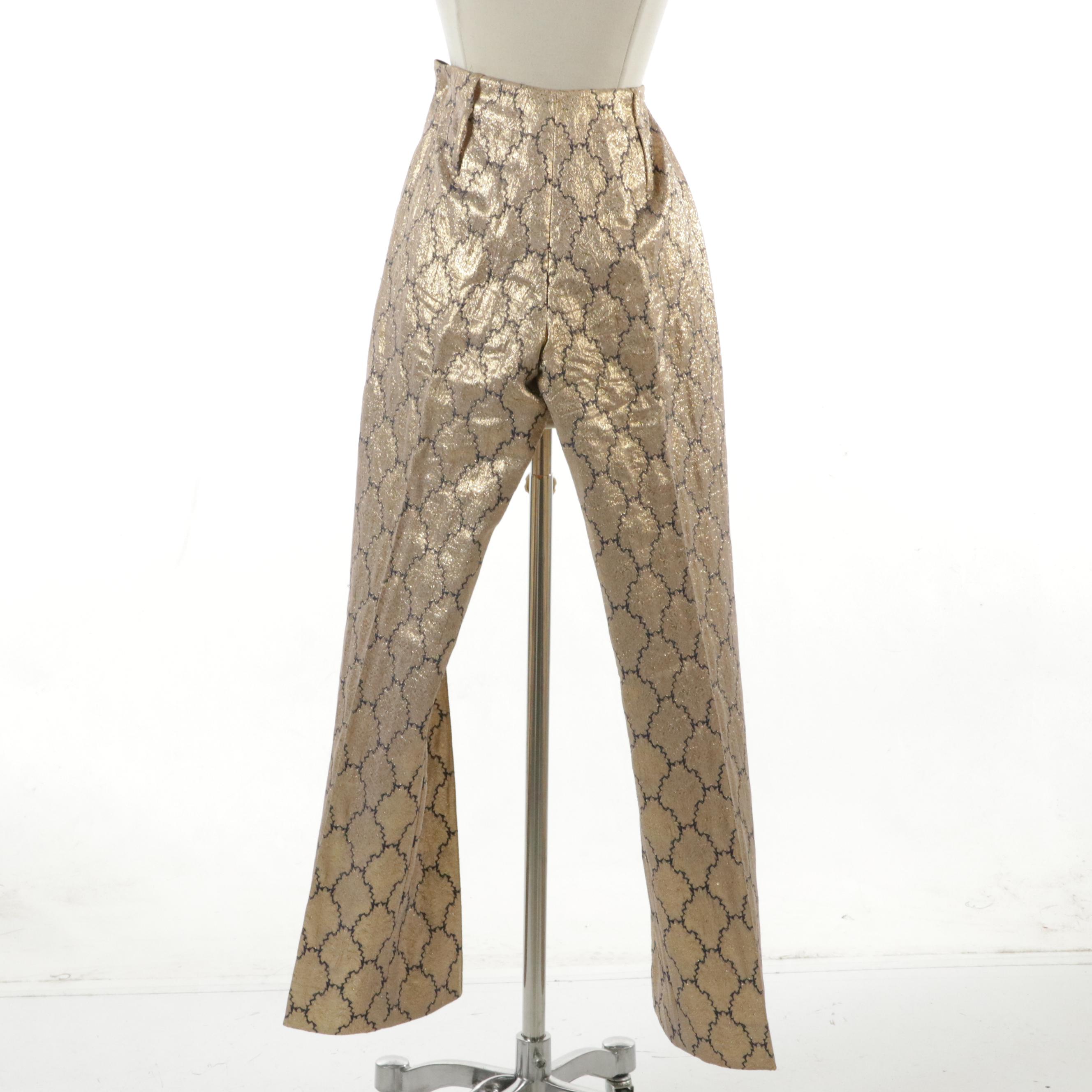 Prada Gold Patterned Brocade Straight-Leg Trousers