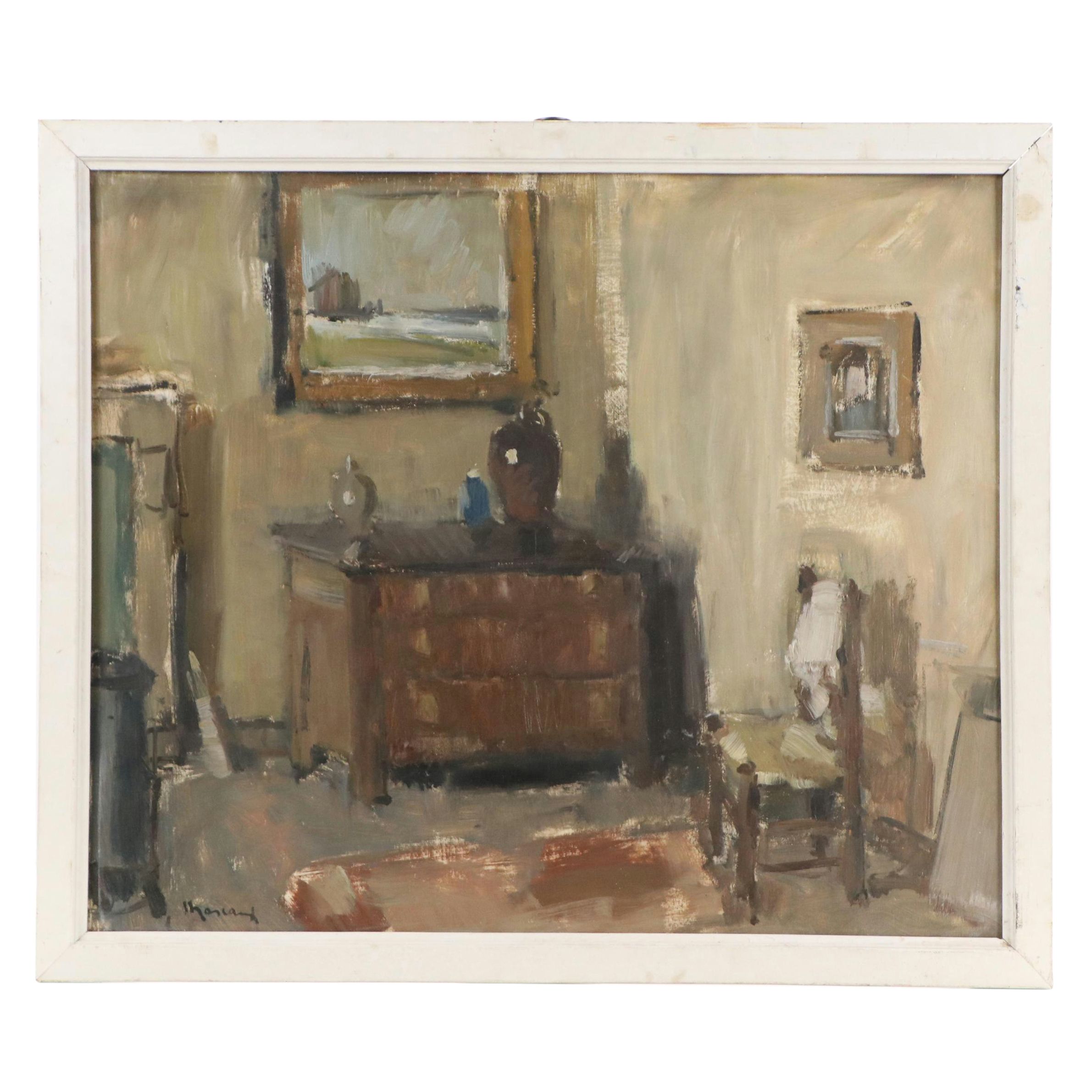 Alla Prima Oil Painting of Impressionistic Interior Scene, 20th Century