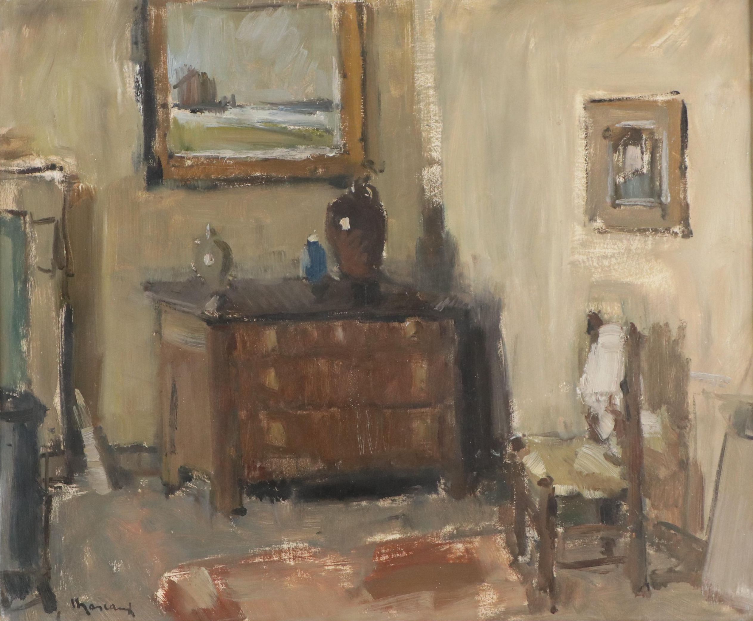 Alla Prima Oil Painting of Impressionistic Interior Scene, 20th Century