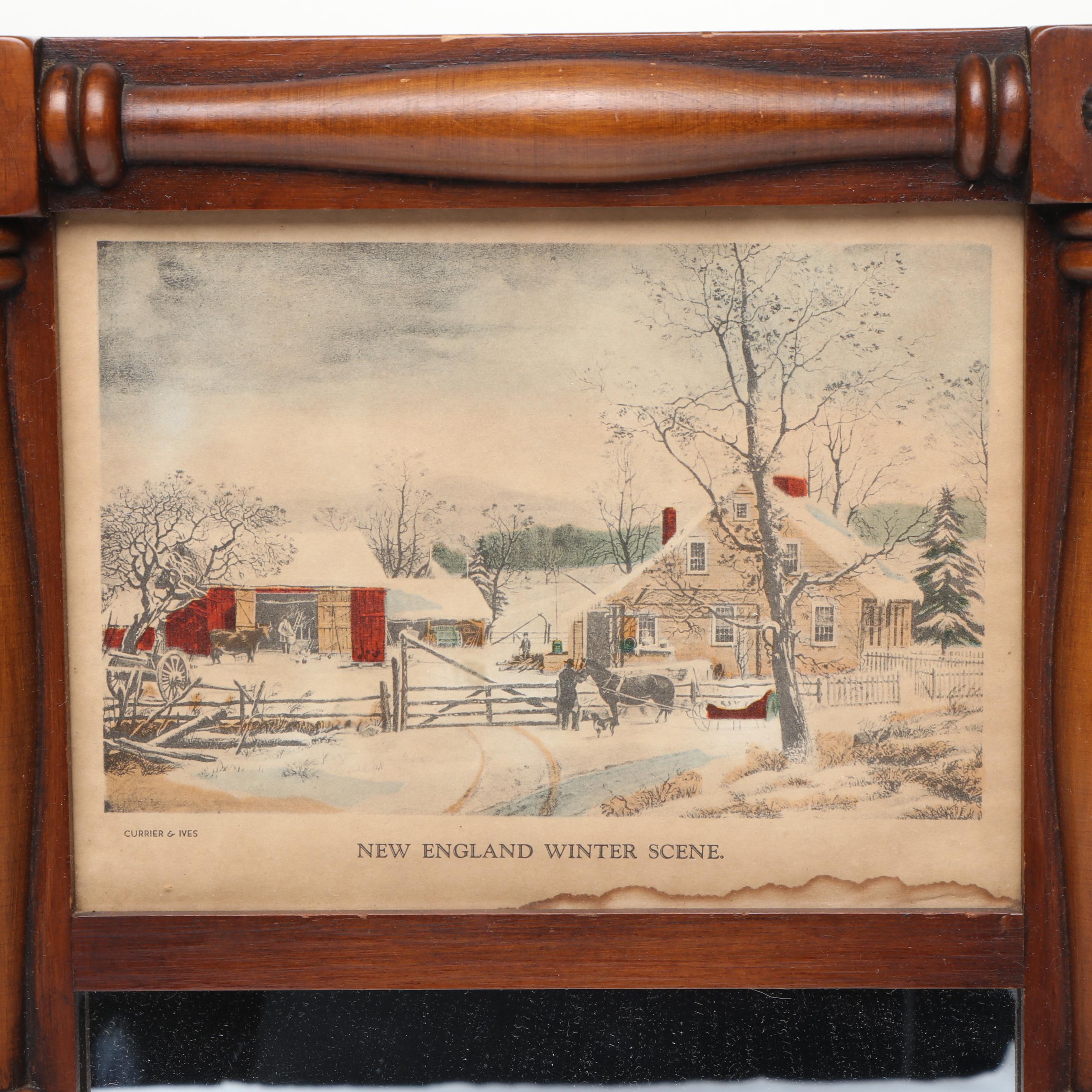 American Empire Style Trumeau with Currier & Ives "New England Winter Scene"
