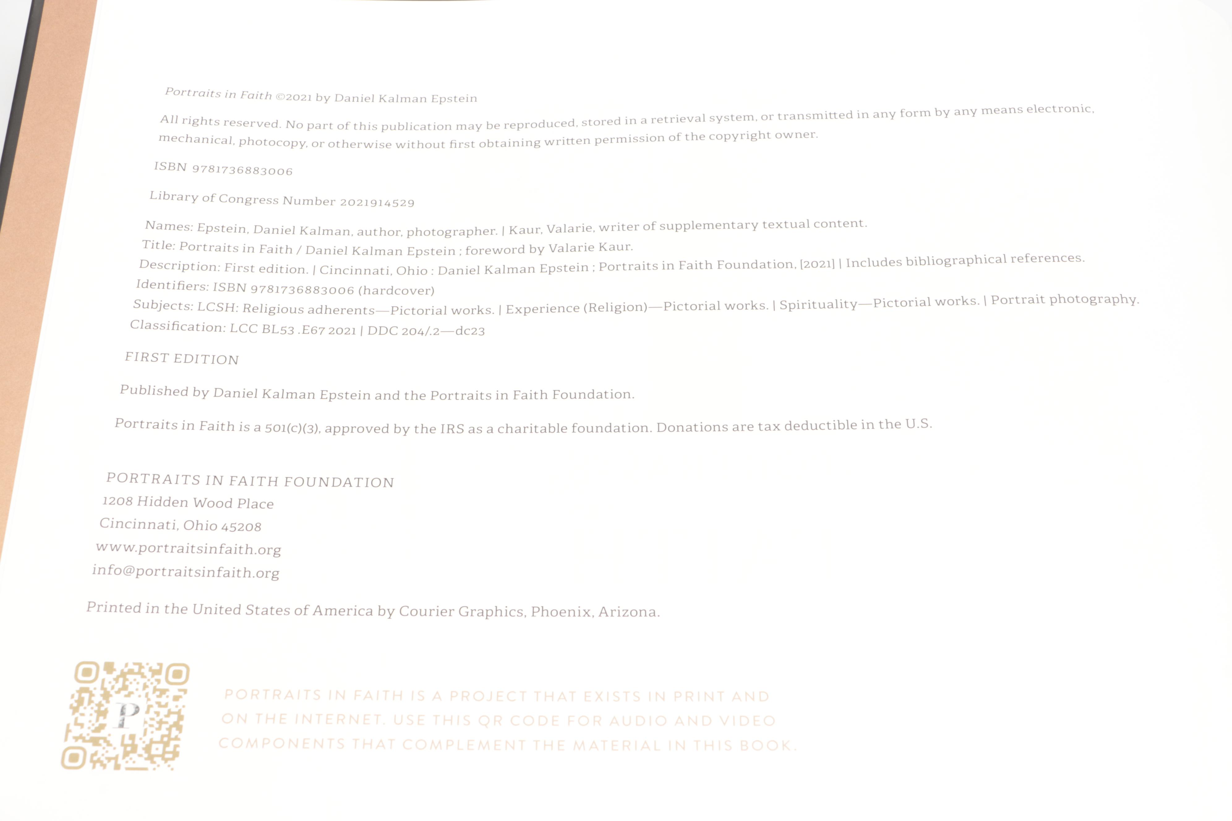 Signed First Edition "Portraits in Faith" by Daniel Kalman Epstein, 2021