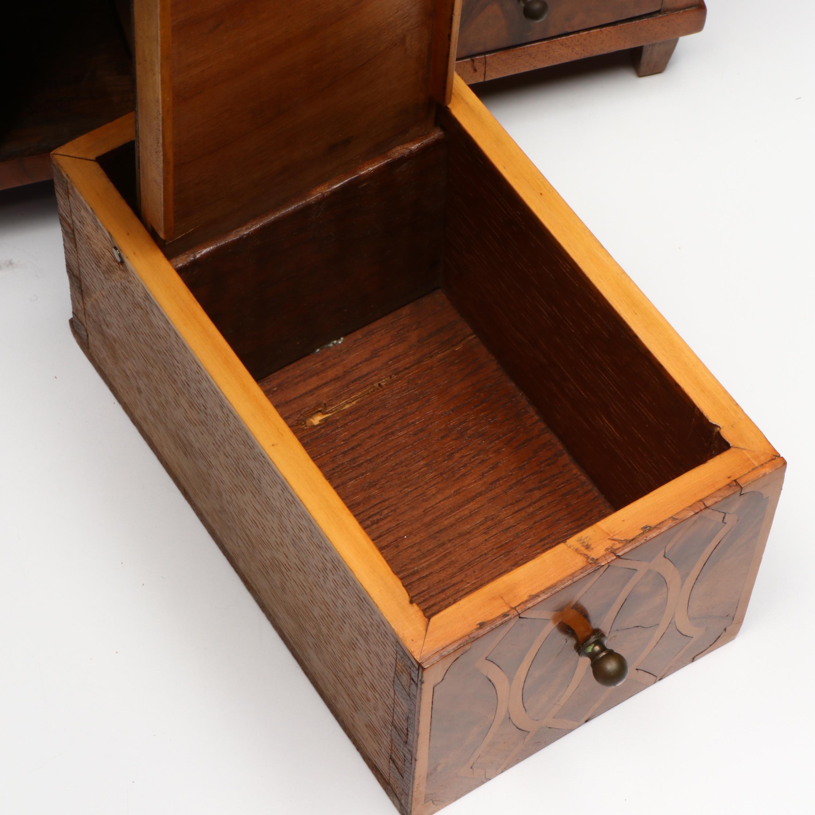 Marie Renz German Burl Veneer Miniature Biedermeier Style Roll-Top Desk