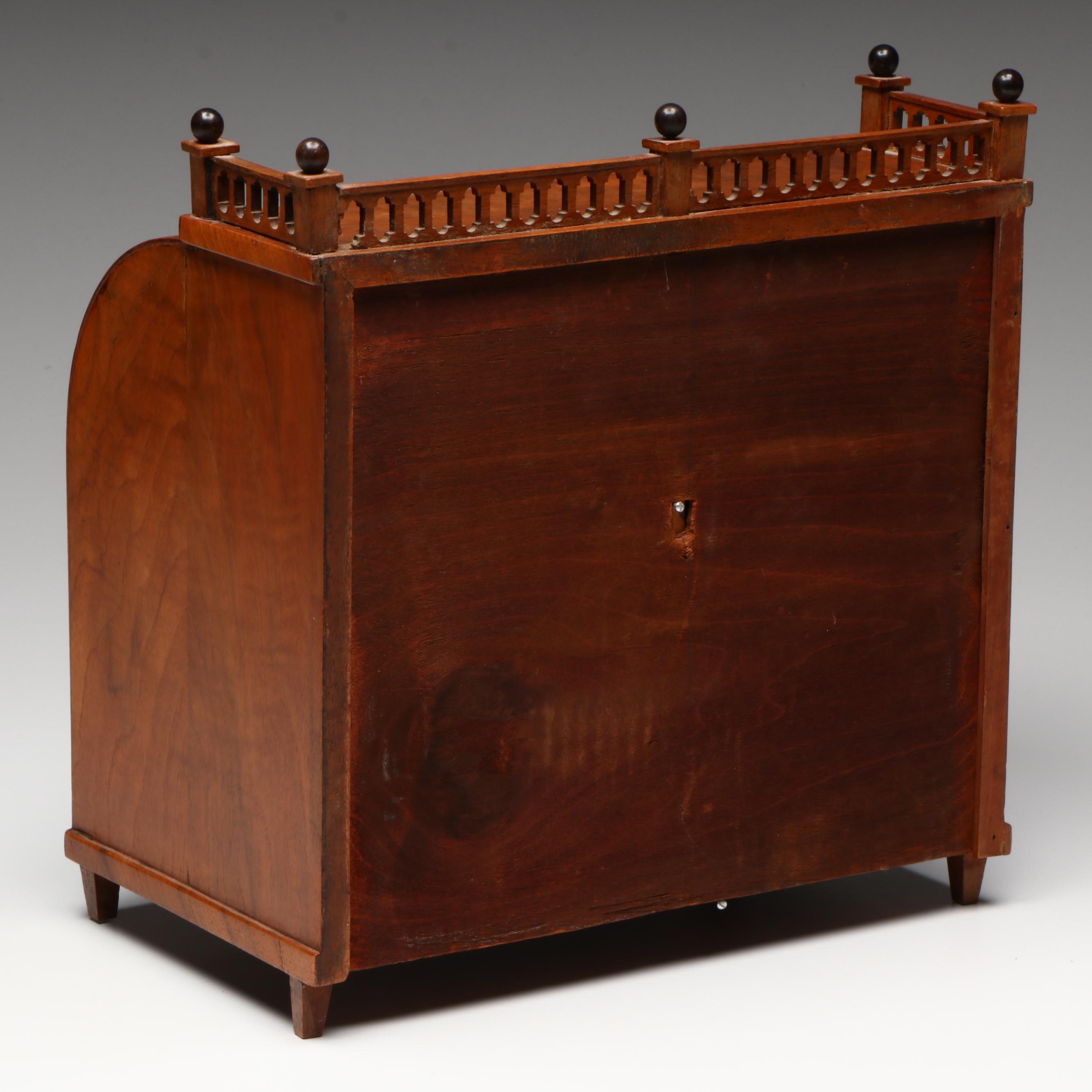 Marie Renz German Burl Veneer Miniature Biedermeier Style Roll-Top Desk