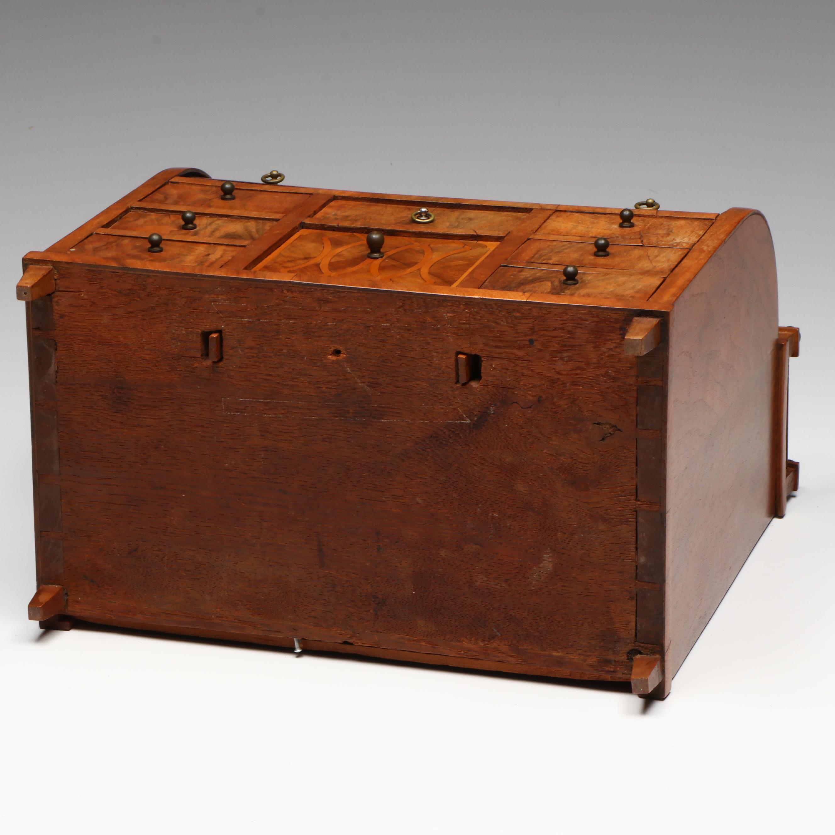 Marie Renz German Burl Veneer Miniature Biedermeier Style Roll-Top Desk