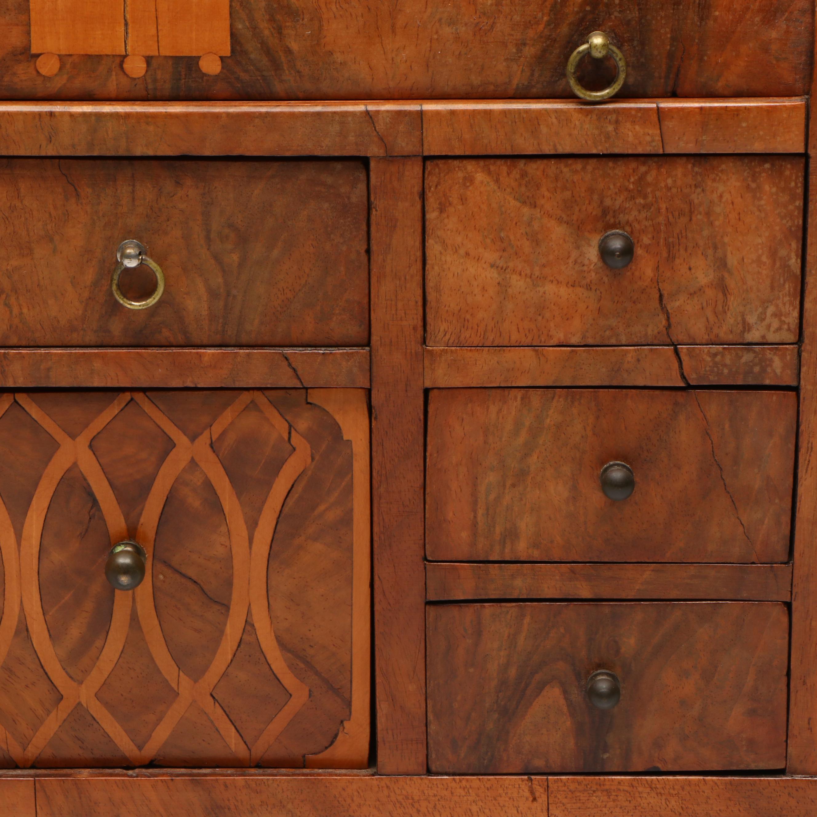 Marie Renz German Burl Veneer Miniature Biedermeier Style Roll-Top Desk