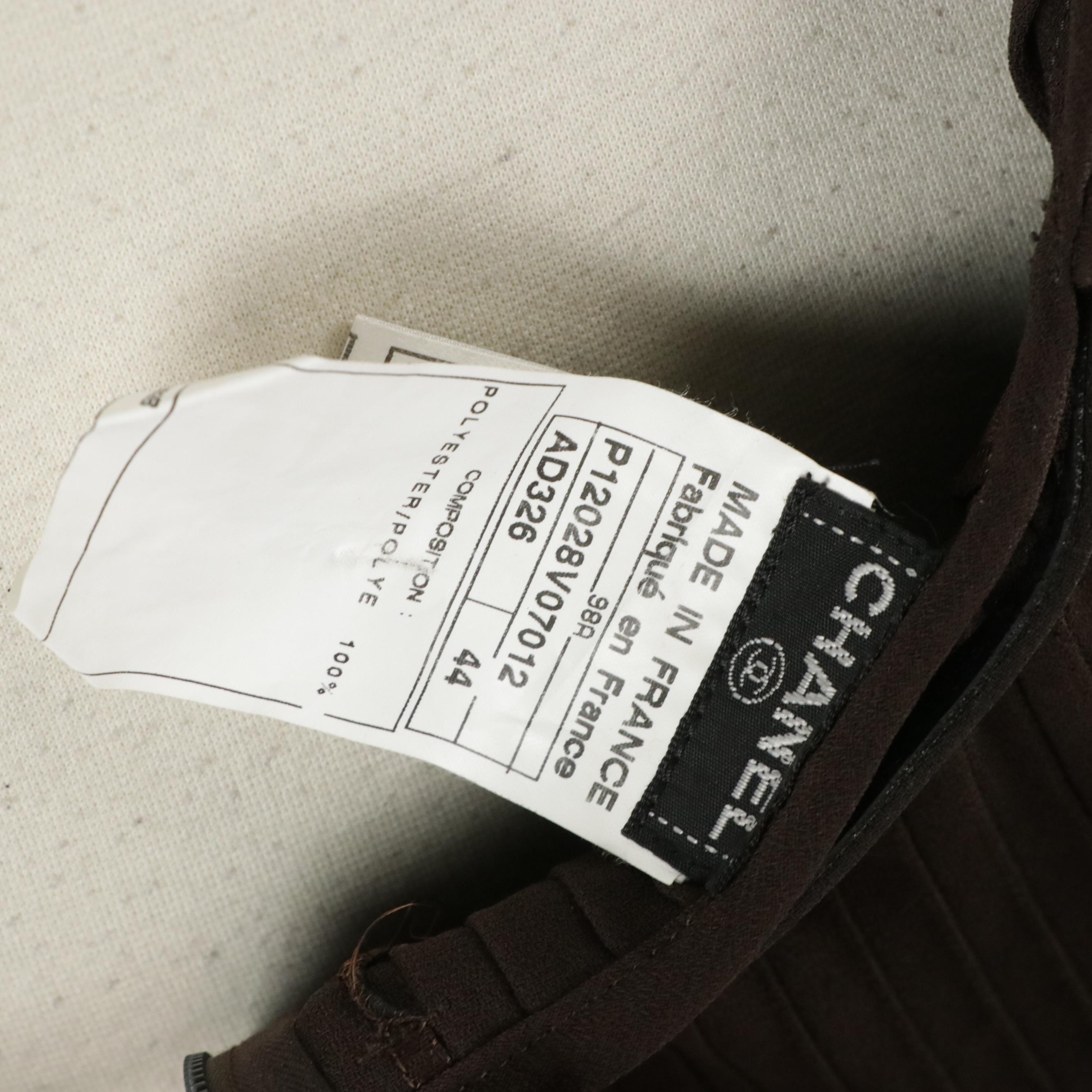 Chanel Chocolate Brown Pleated Polyester Maxi Skirt, Late 20th Century