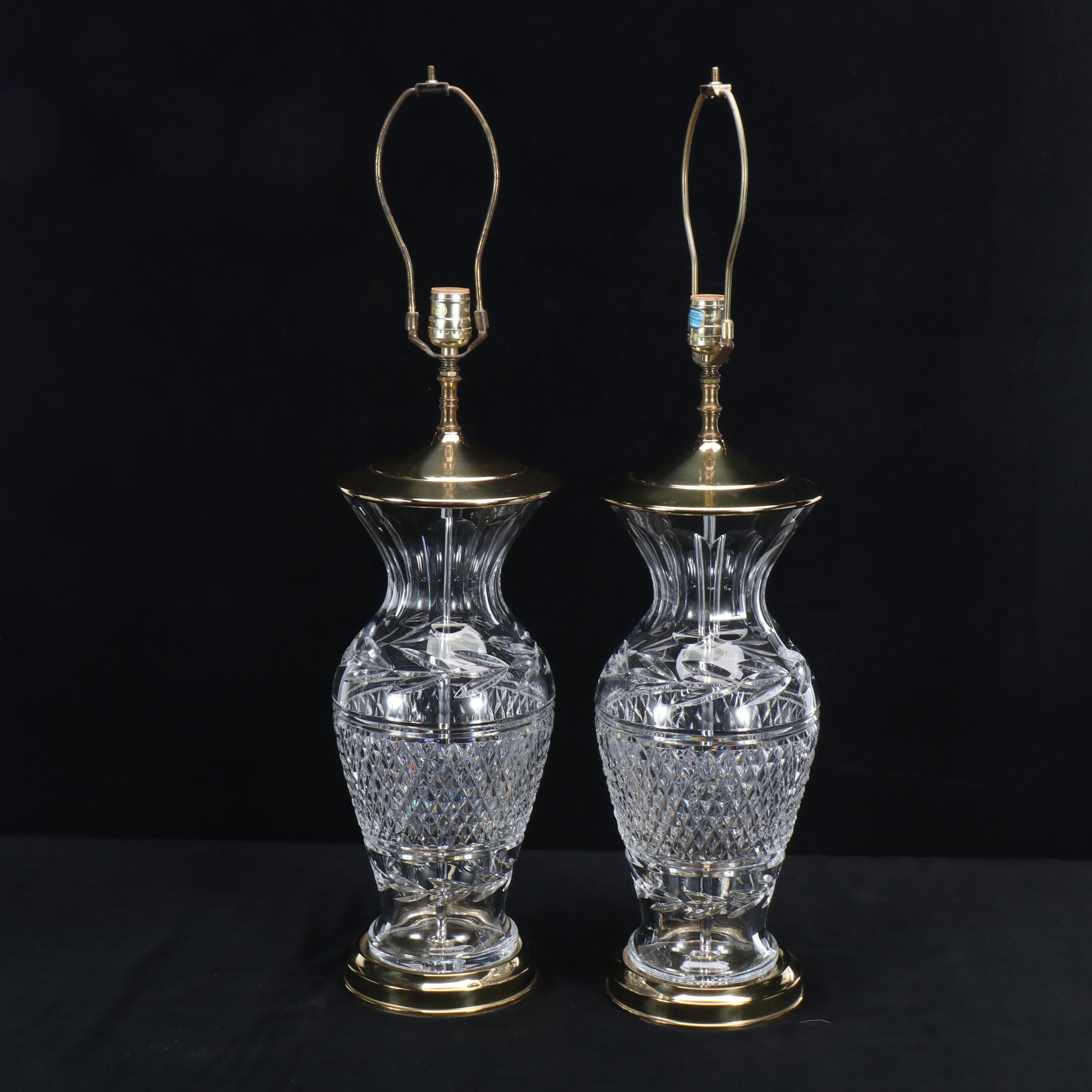 Waterford Crystal "Glandore" Table Lamps with Silk Shades