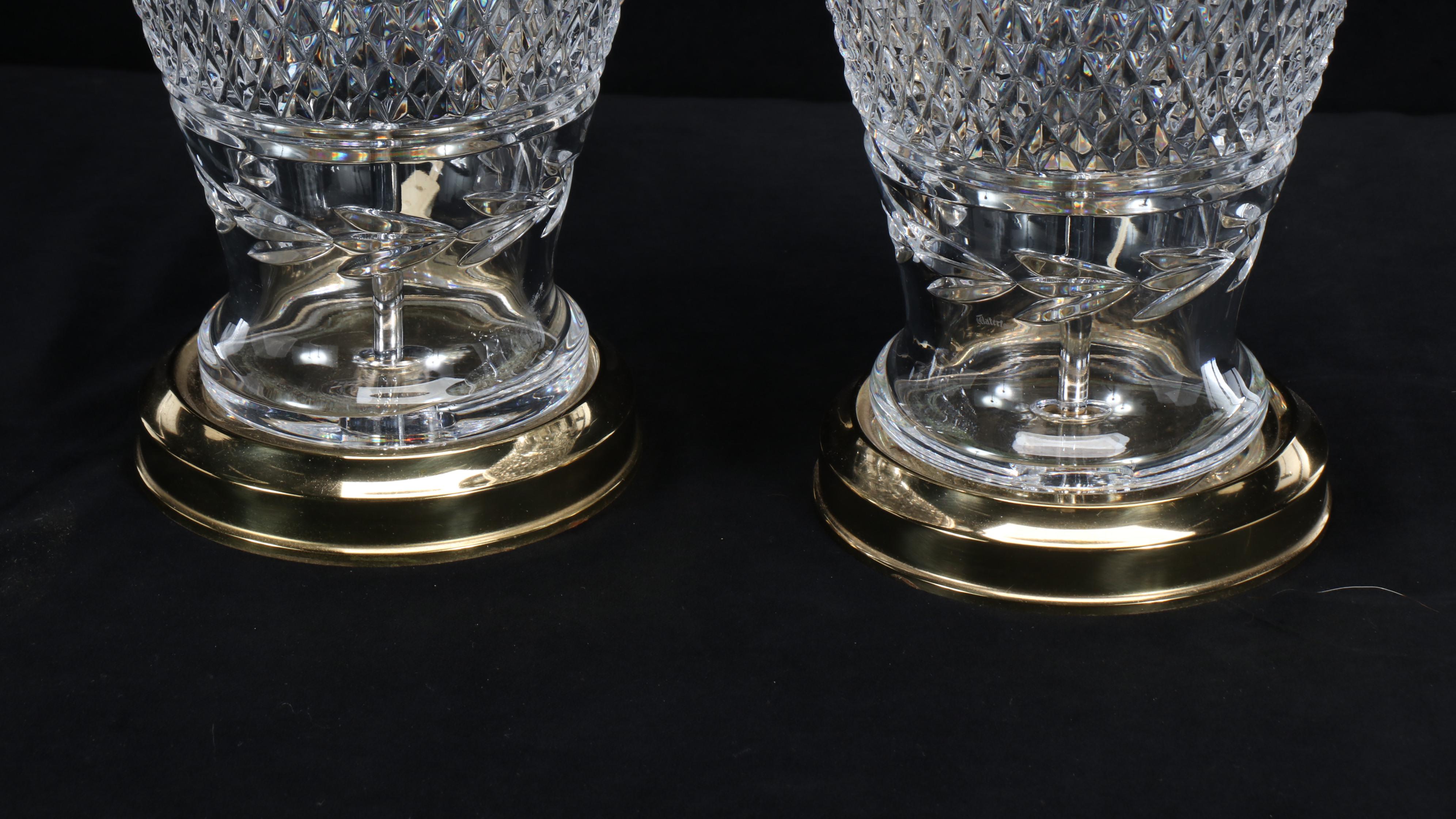 Waterford Crystal "Glandore" Table Lamps with Silk Shades