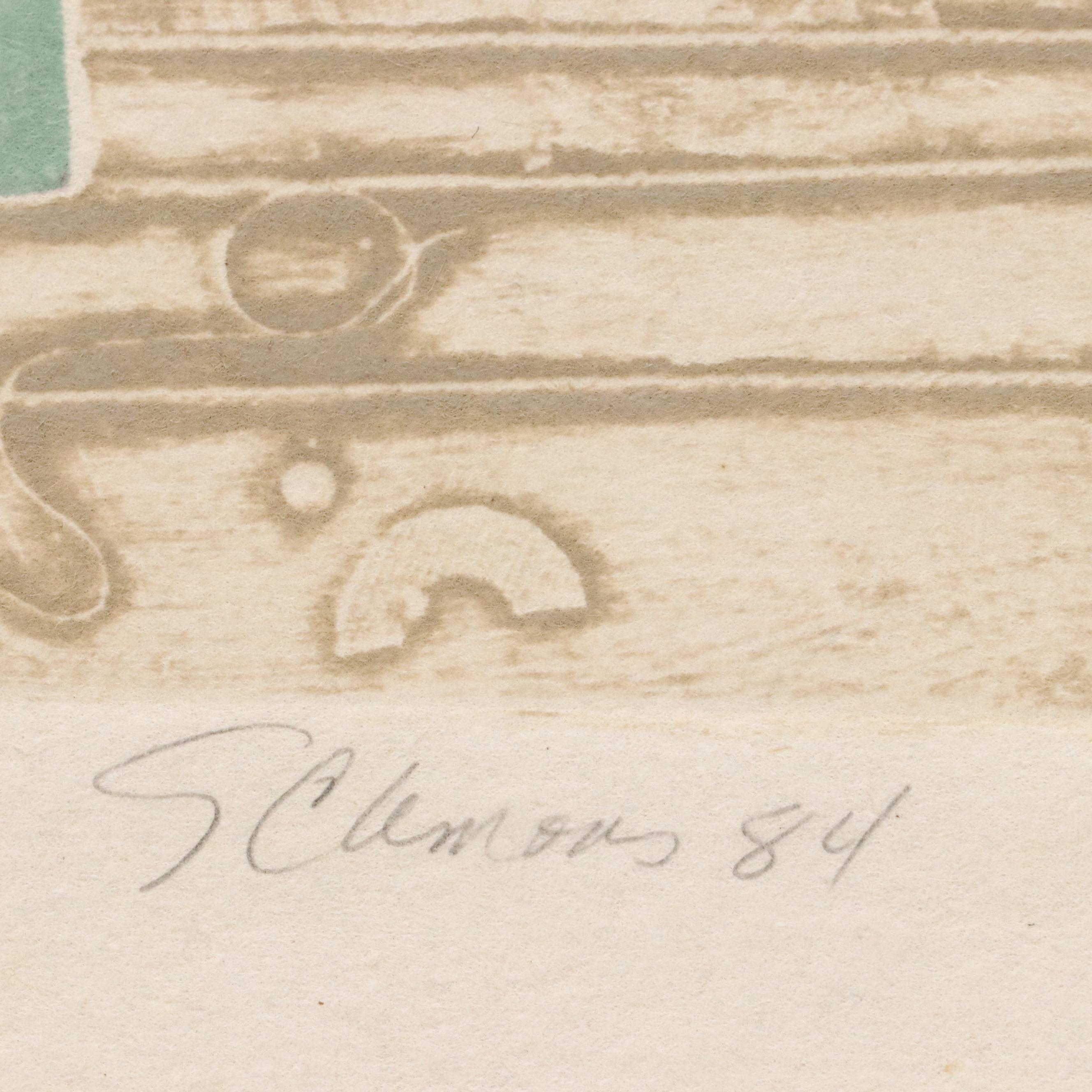 S. Clemons Mixed Media Relief Print "Letter from Abroad," 1984