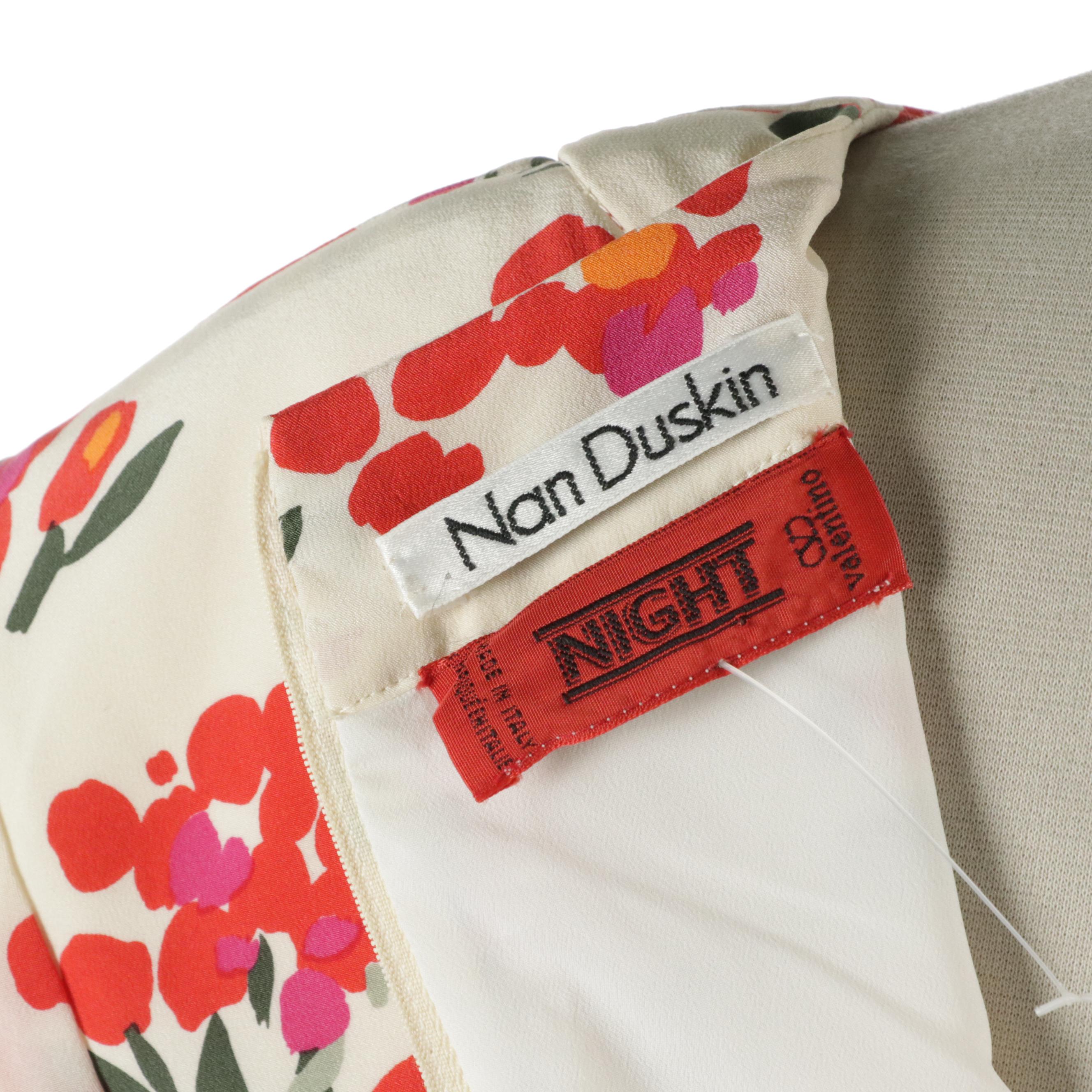 Night by Valentino Vintage Floral Silk Long Sleeve Dress with Rhinestone Buttons