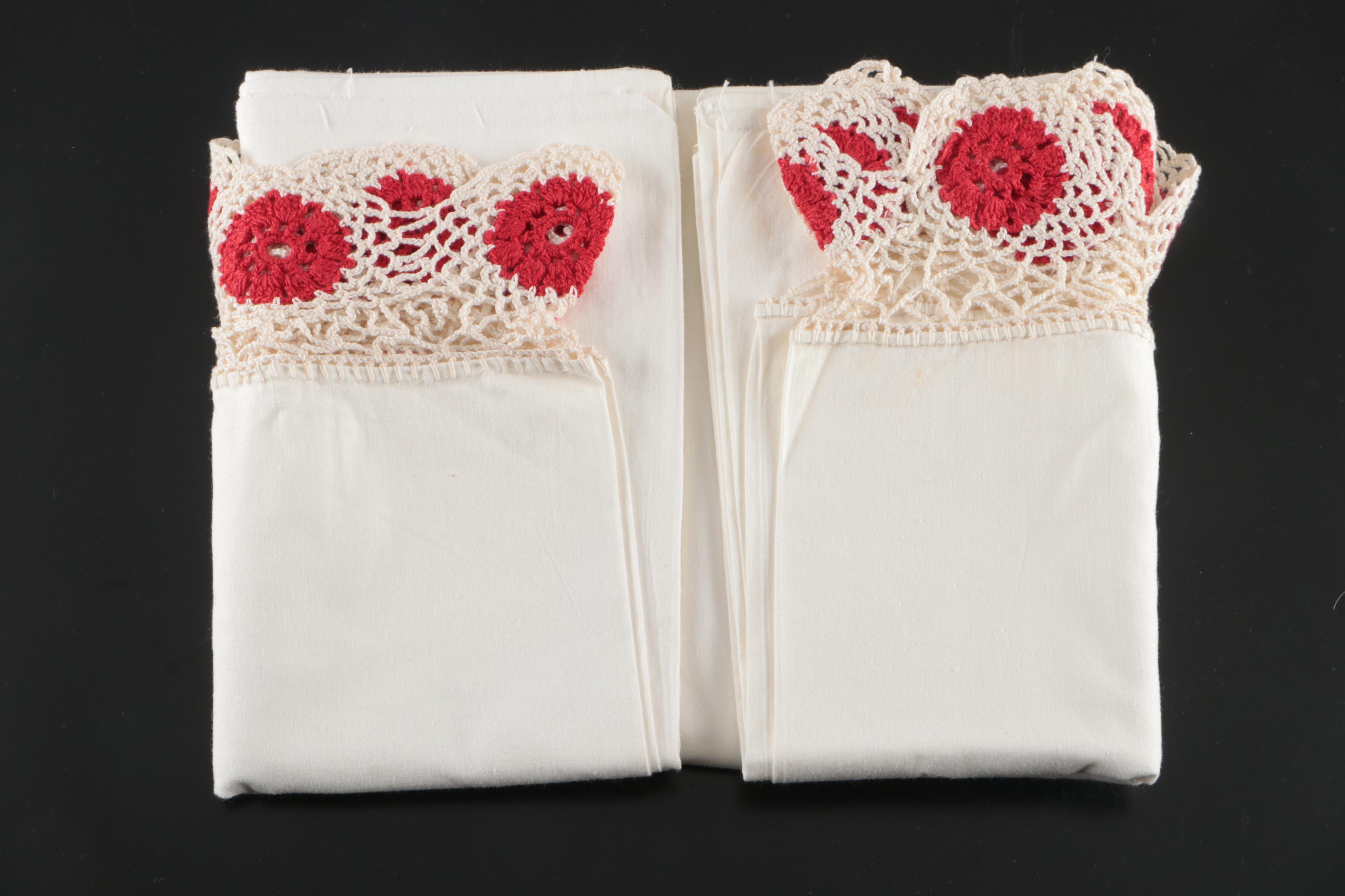 Vintage Pillowcases and Doilies with Handmade Crochet Dress Doll