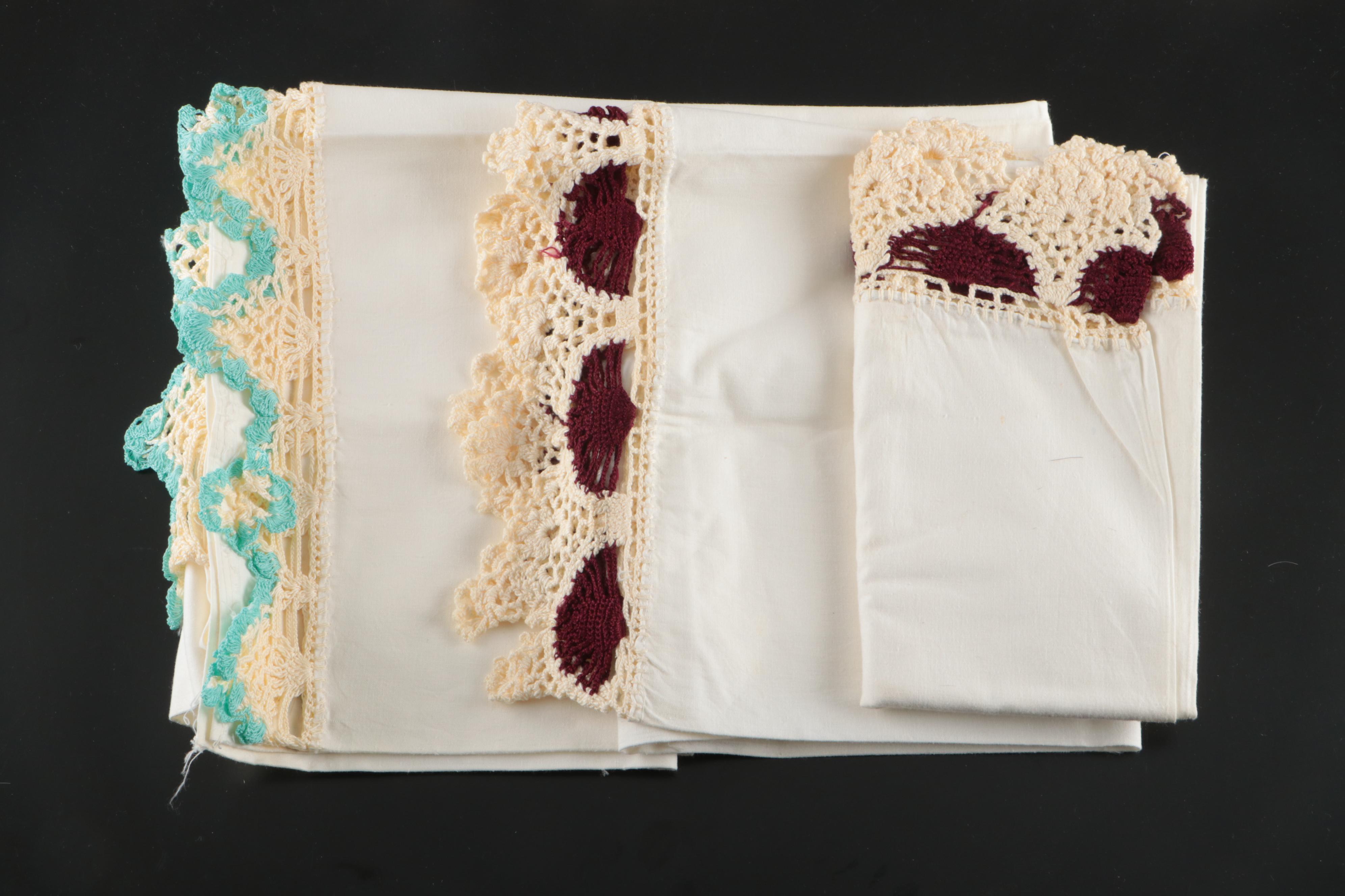 Vintage Pillowcases and Doilies with Handmade Crochet Dress Doll