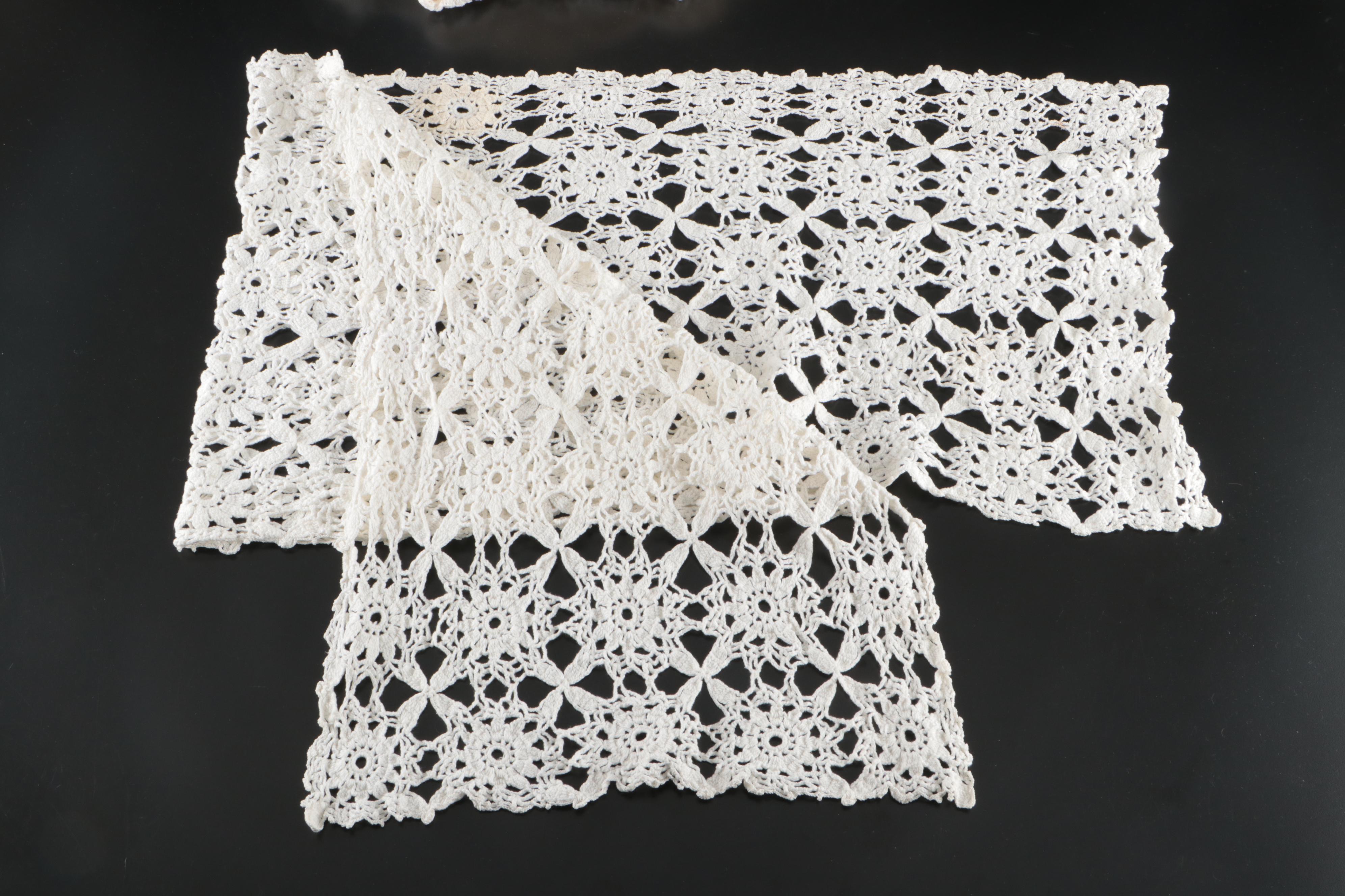 Vintage Pillowcases and Doilies with Handmade Crochet Dress Doll