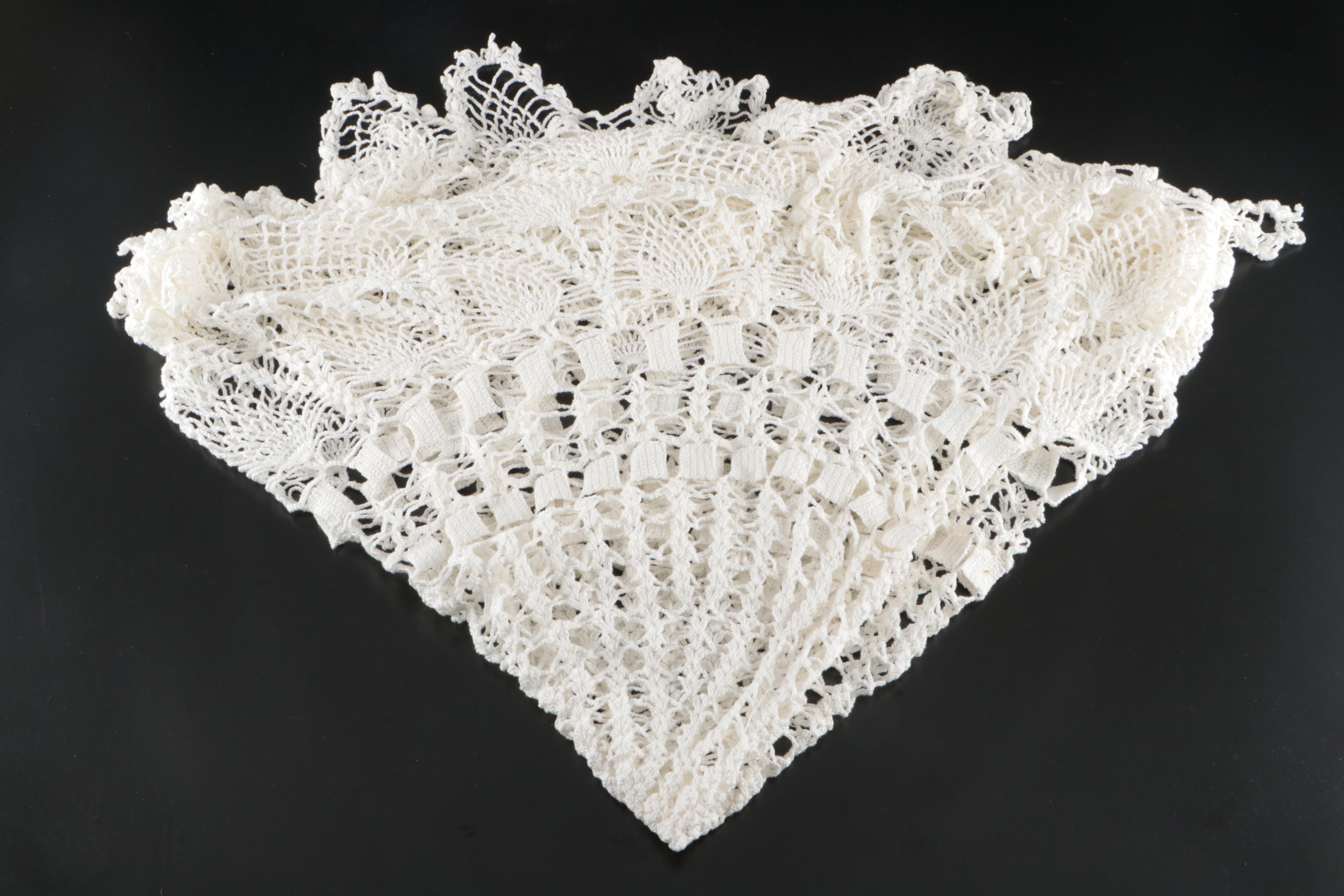 Vintage Pillowcases and Doilies with Handmade Crochet Dress Doll