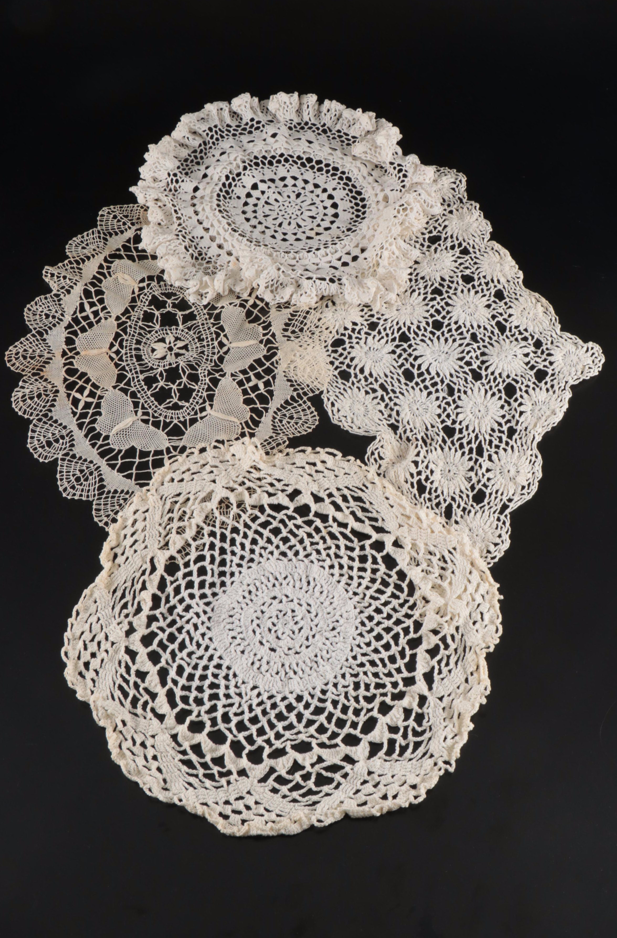 Vintage Pillowcases and Doilies with Handmade Crochet Dress Doll