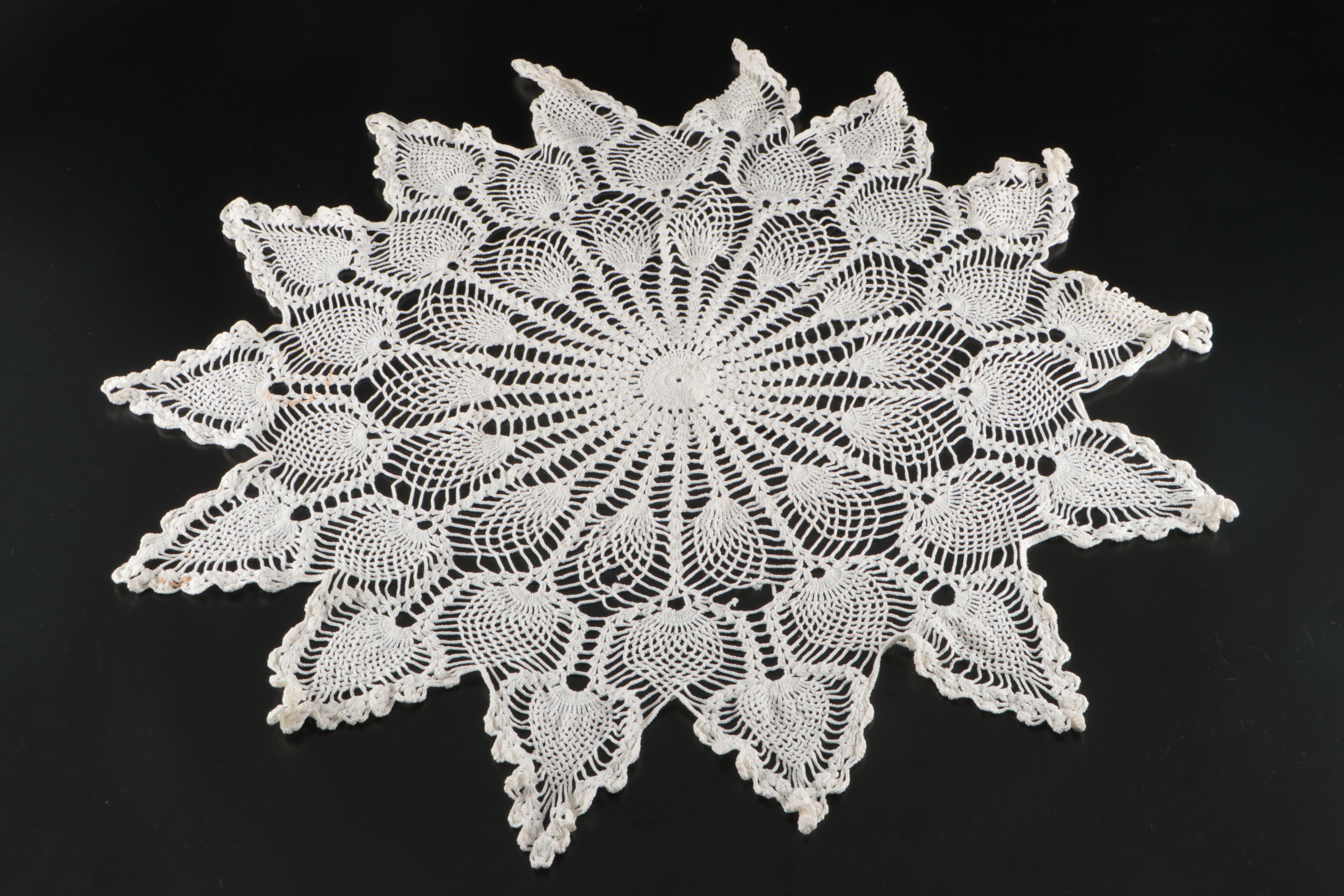 Vintage Pillowcases and Doilies with Handmade Crochet Dress Doll