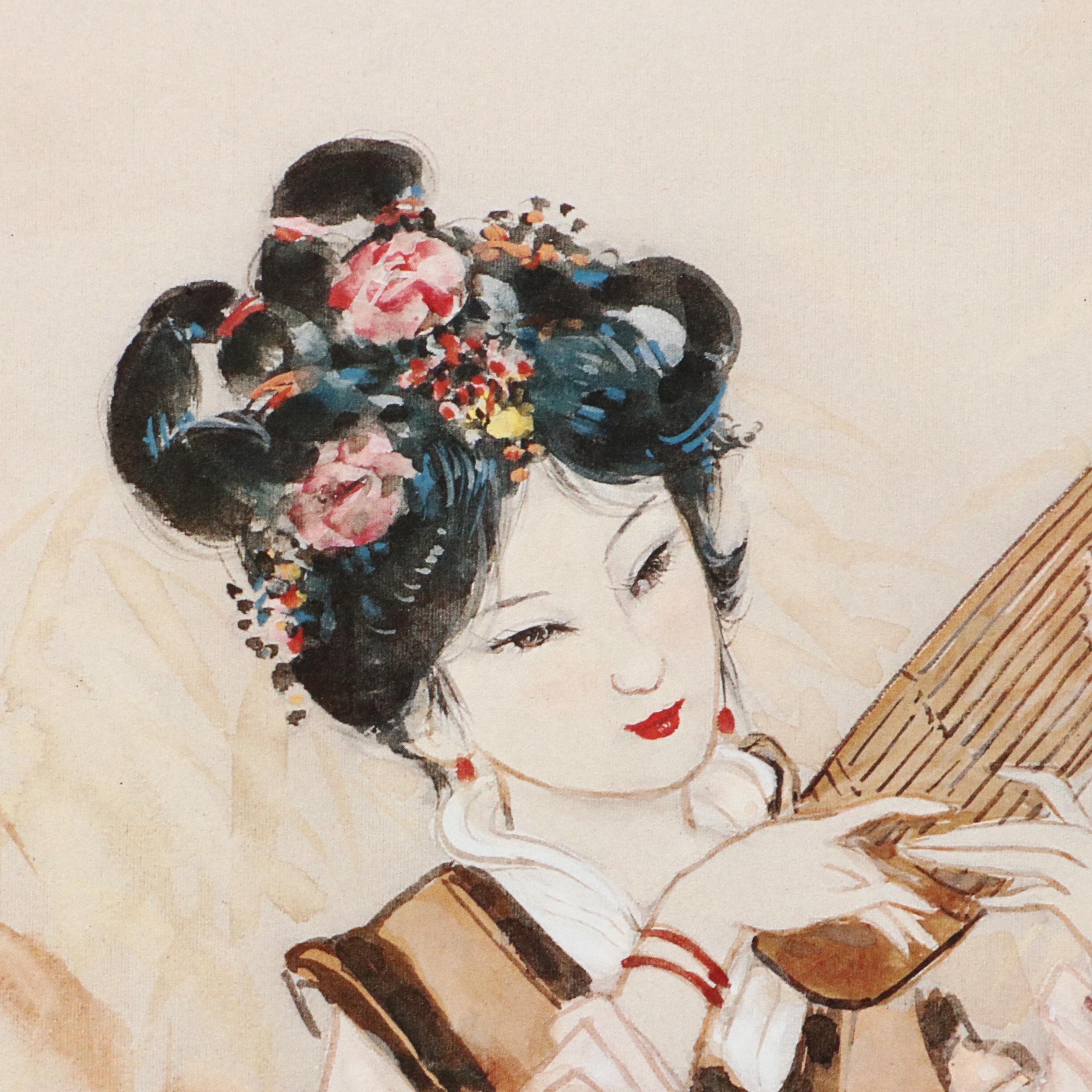 John Cheng Offset Lithographs of Young Japanese Women in Gardens