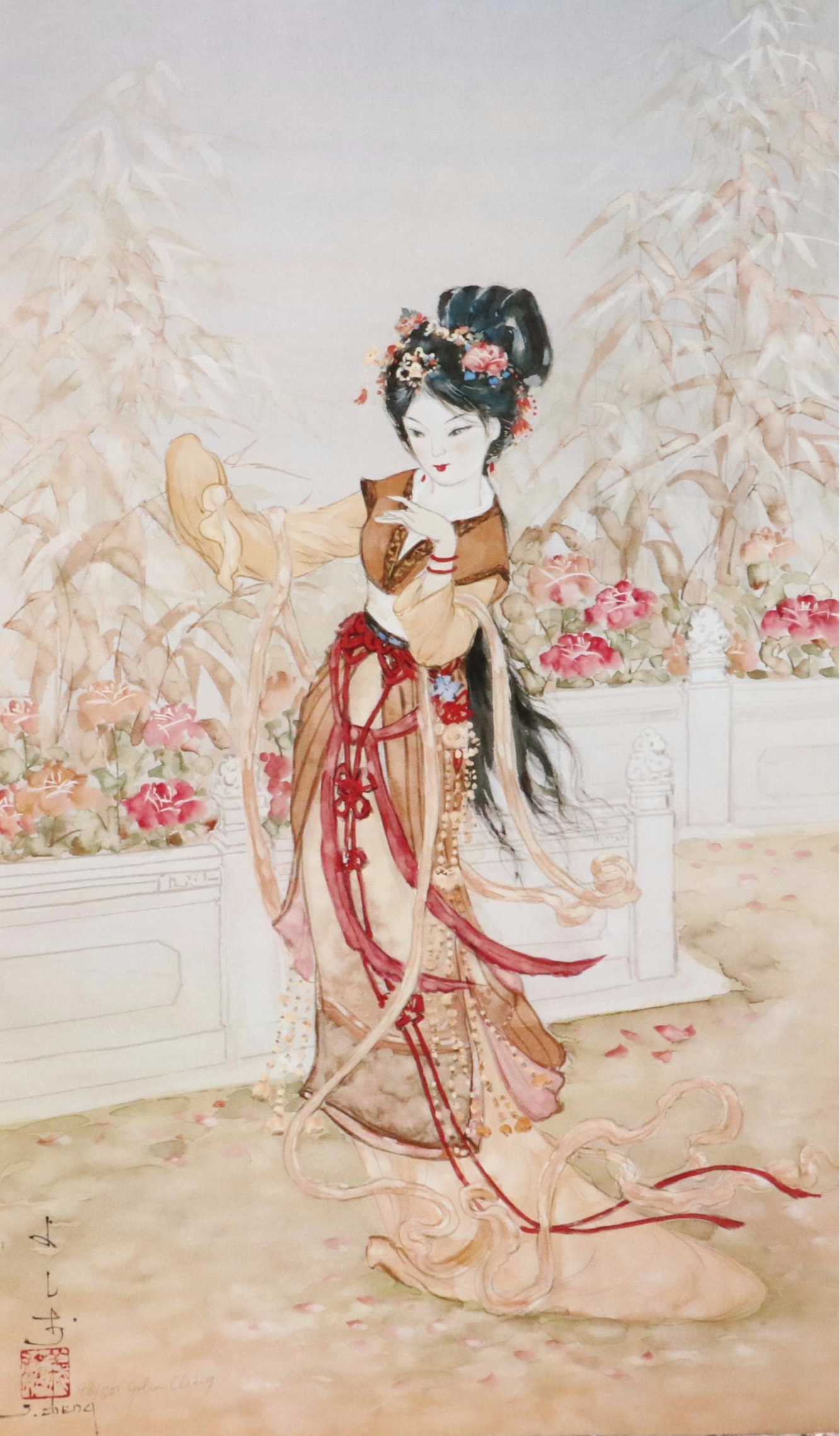 John Cheng Offset Lithographs of Young Japanese Women in Gardens