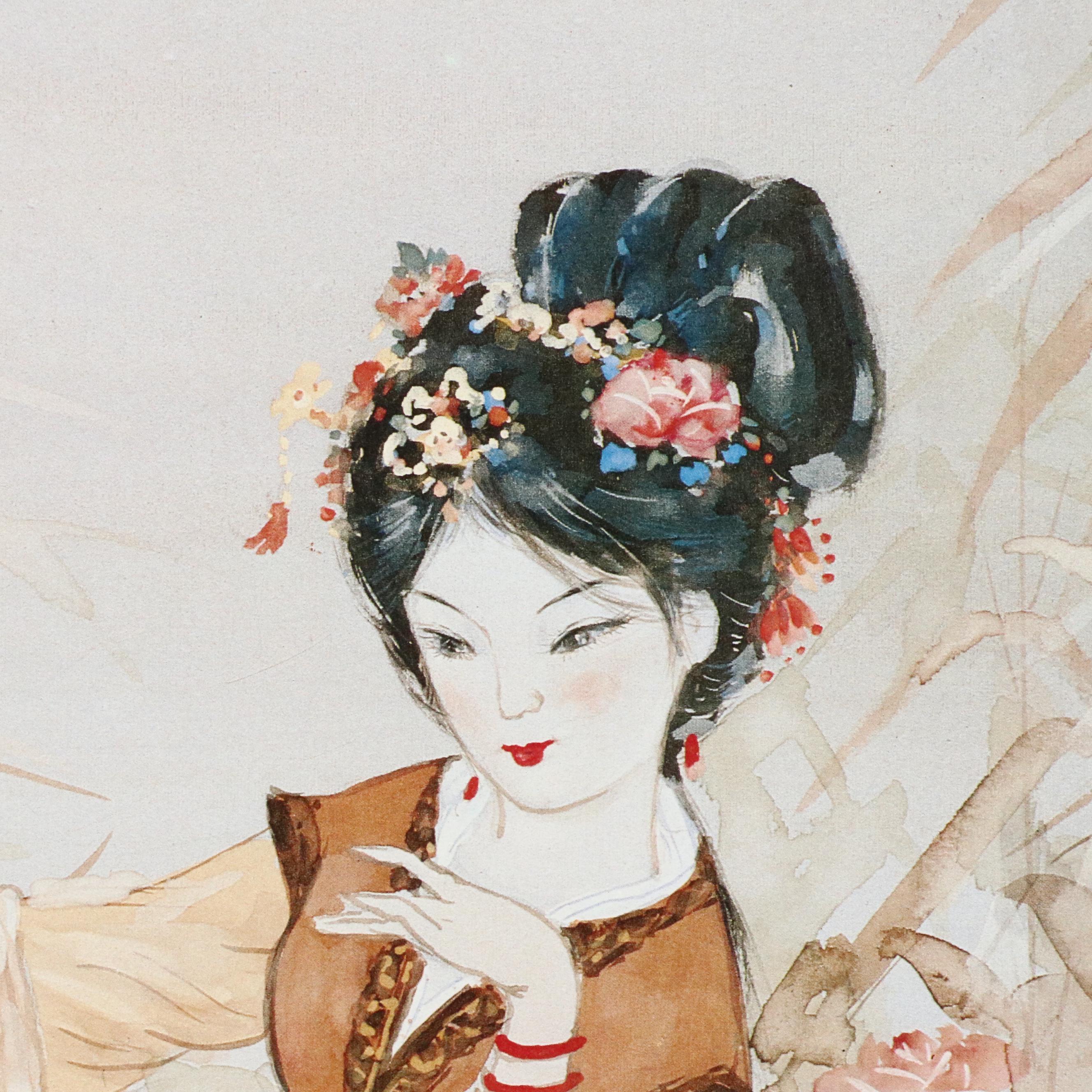 John Cheng Offset Lithographs of Young Japanese Women in Gardens