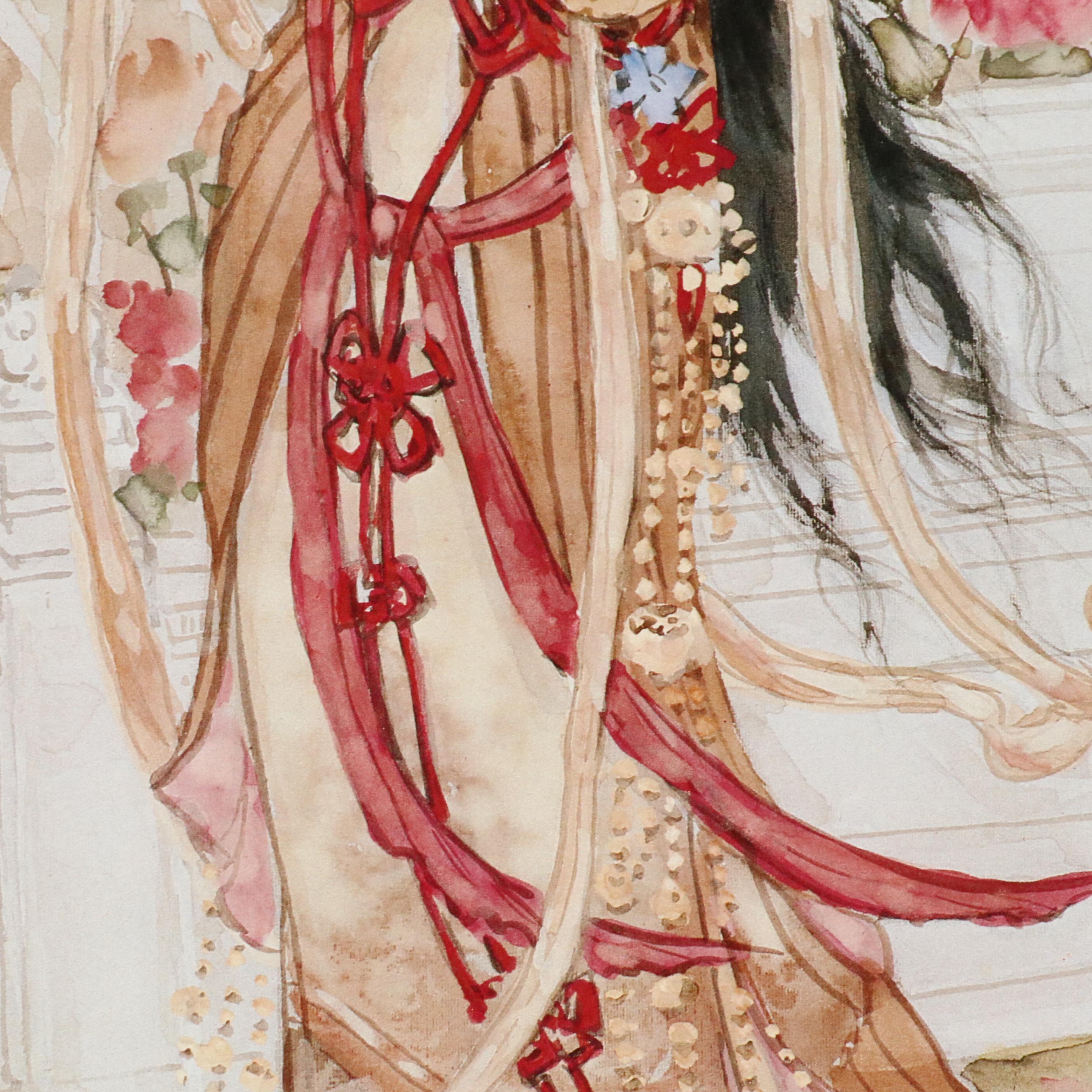 John Cheng Offset Lithographs of Young Japanese Women in Gardens