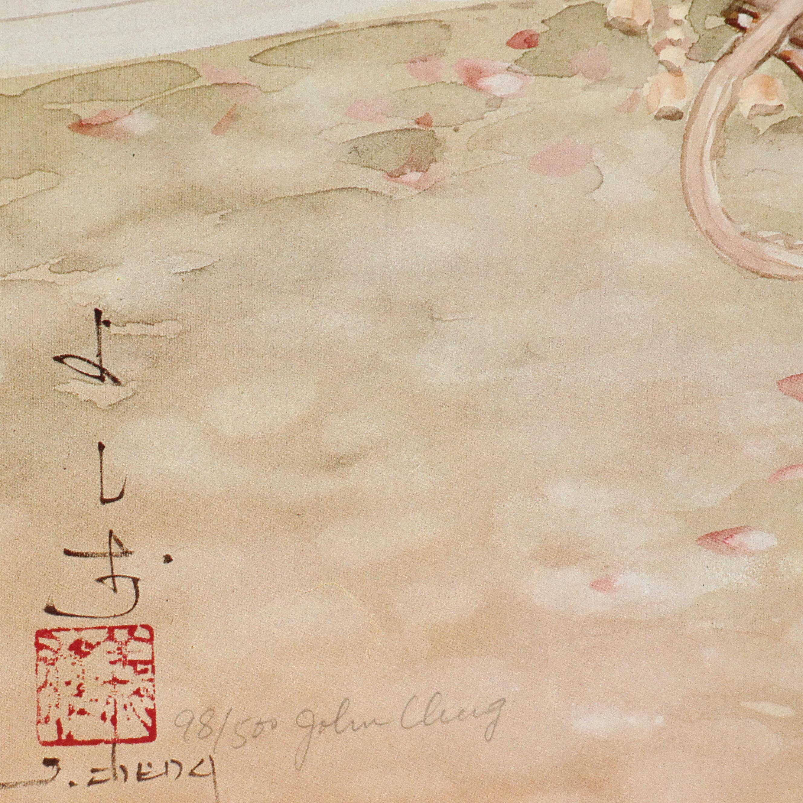 John Cheng Offset Lithographs of Young Japanese Women in Gardens