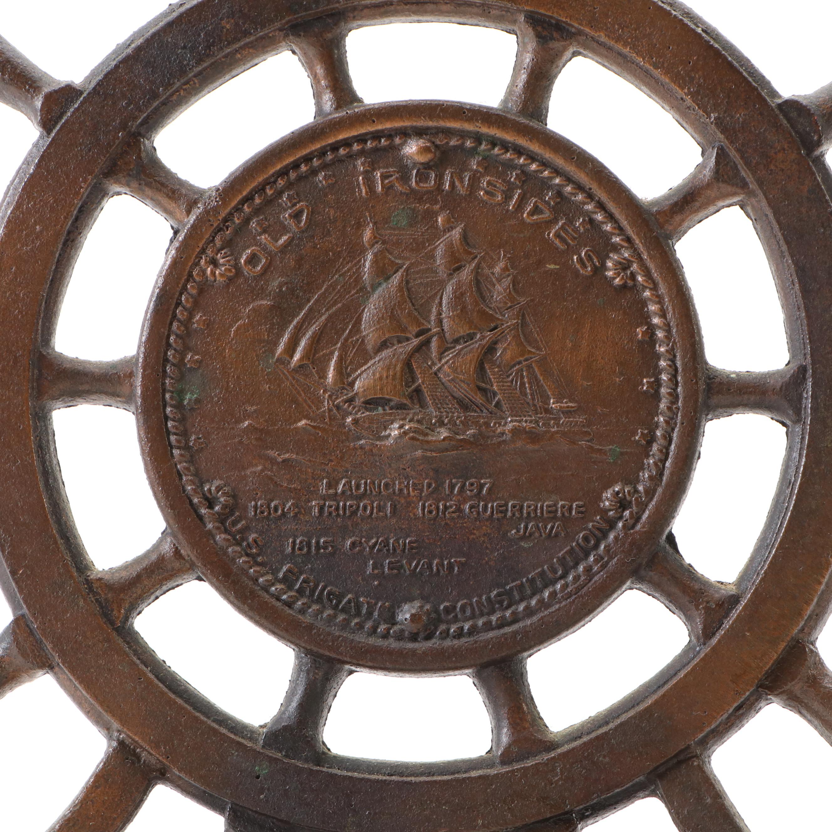 U.S. Frigate Constitution "Old Ironsides" Metal Bookends, Early to Mid-20th C.