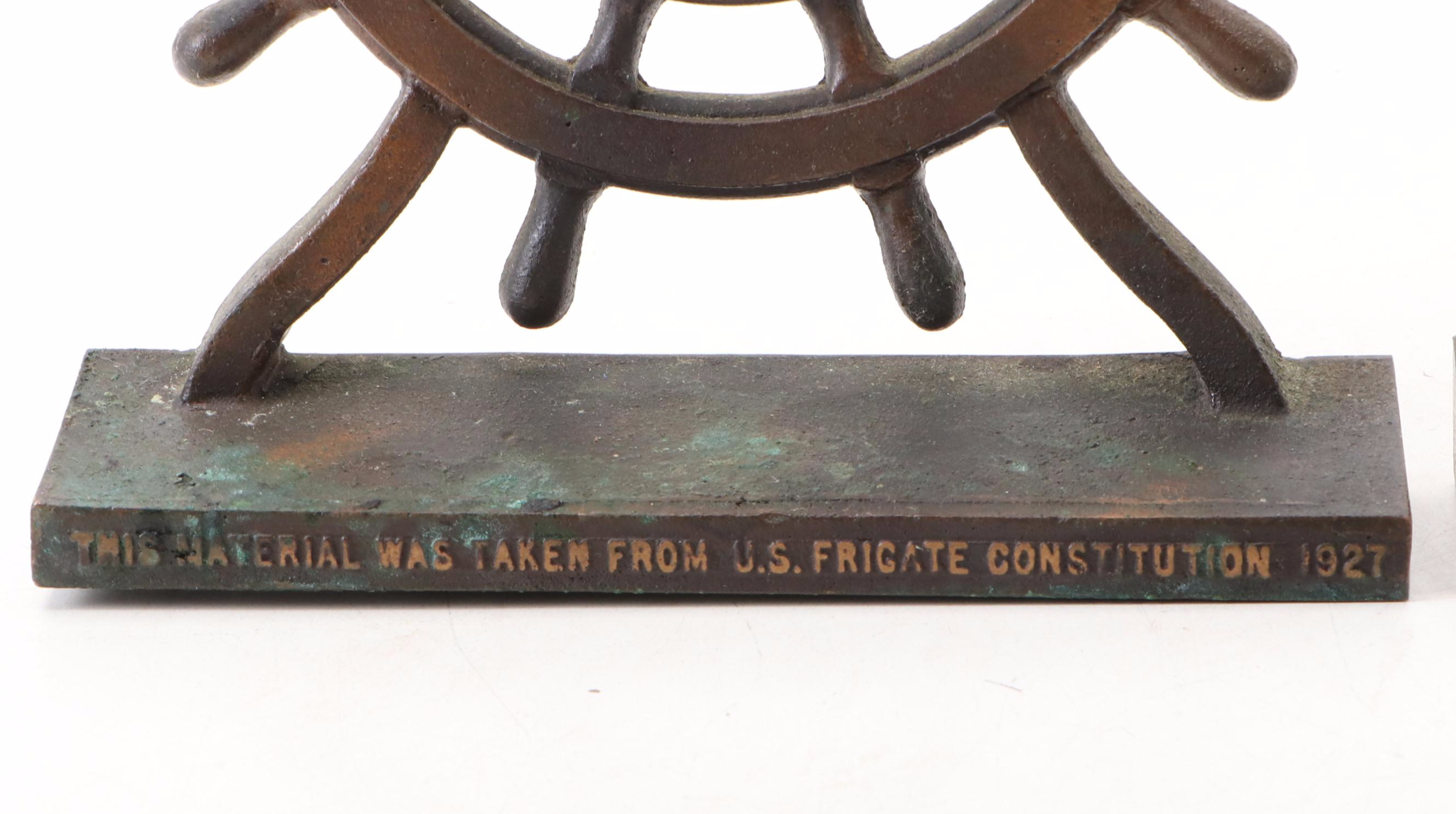 U.S. Frigate Constitution "Old Ironsides" Metal Bookends, Early to Mid-20th C.