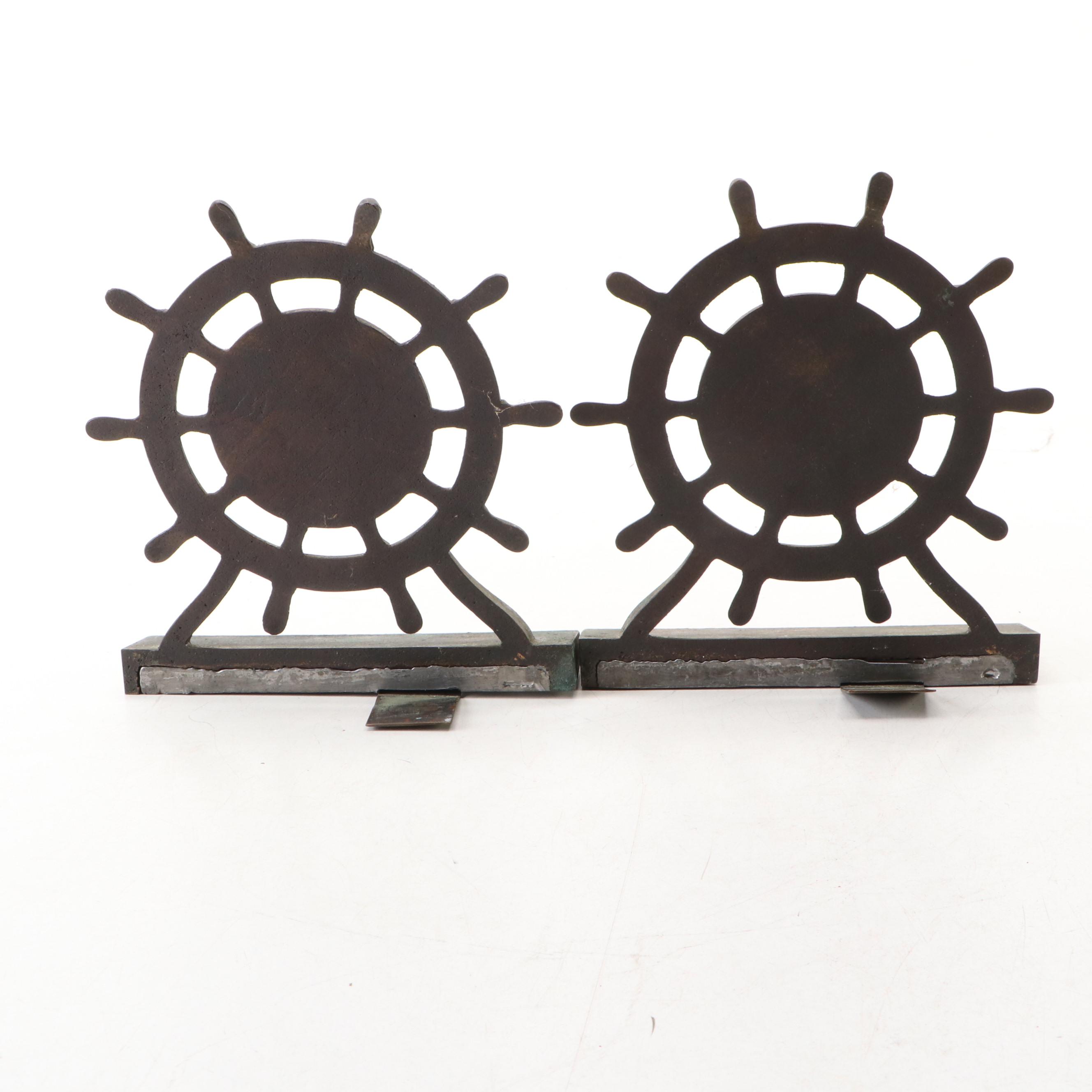 U.S. Frigate Constitution "Old Ironsides" Metal Bookends, Early to Mid-20th C.