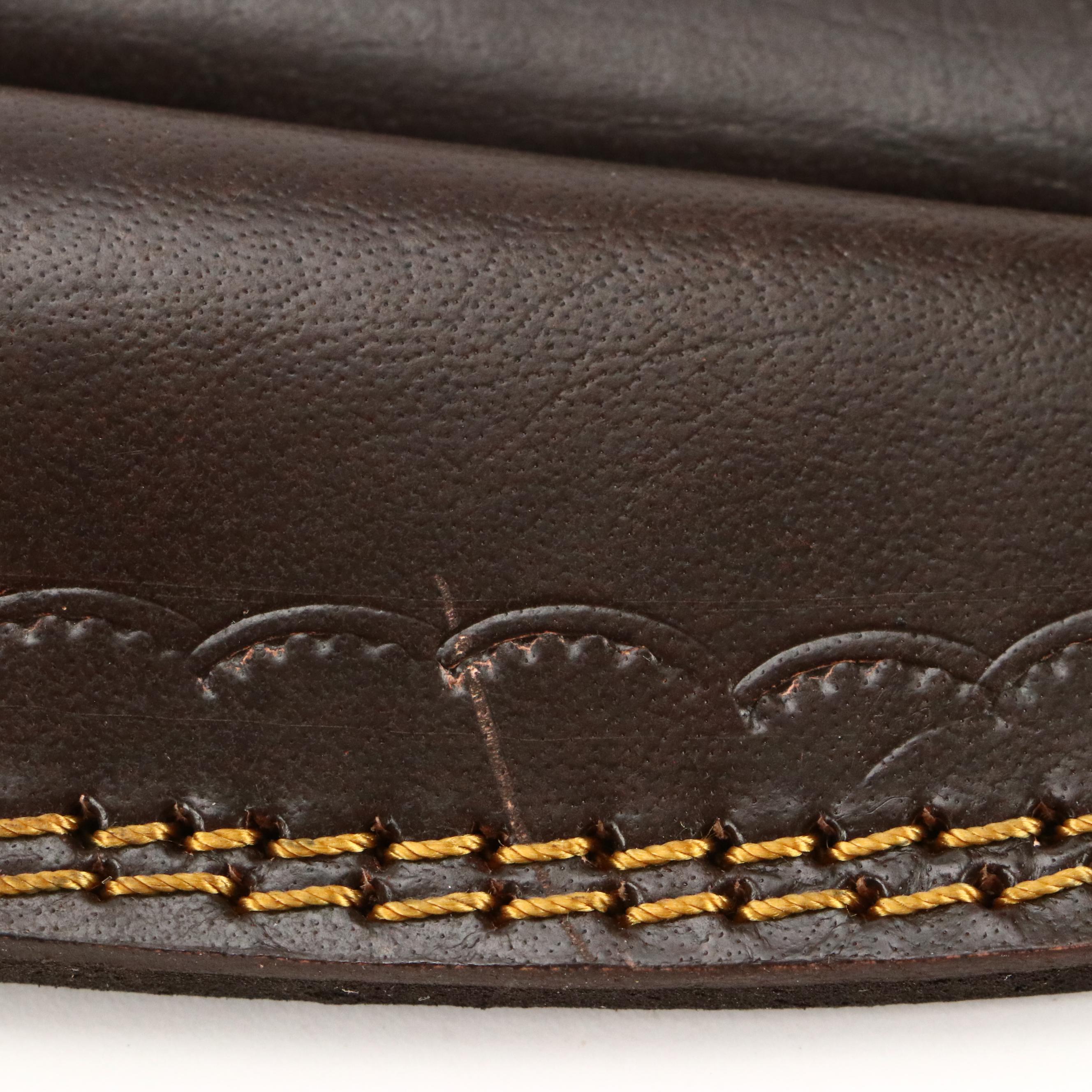 Damascus Steel and Wooden Handled Hunting Knives in Leather Scabbards