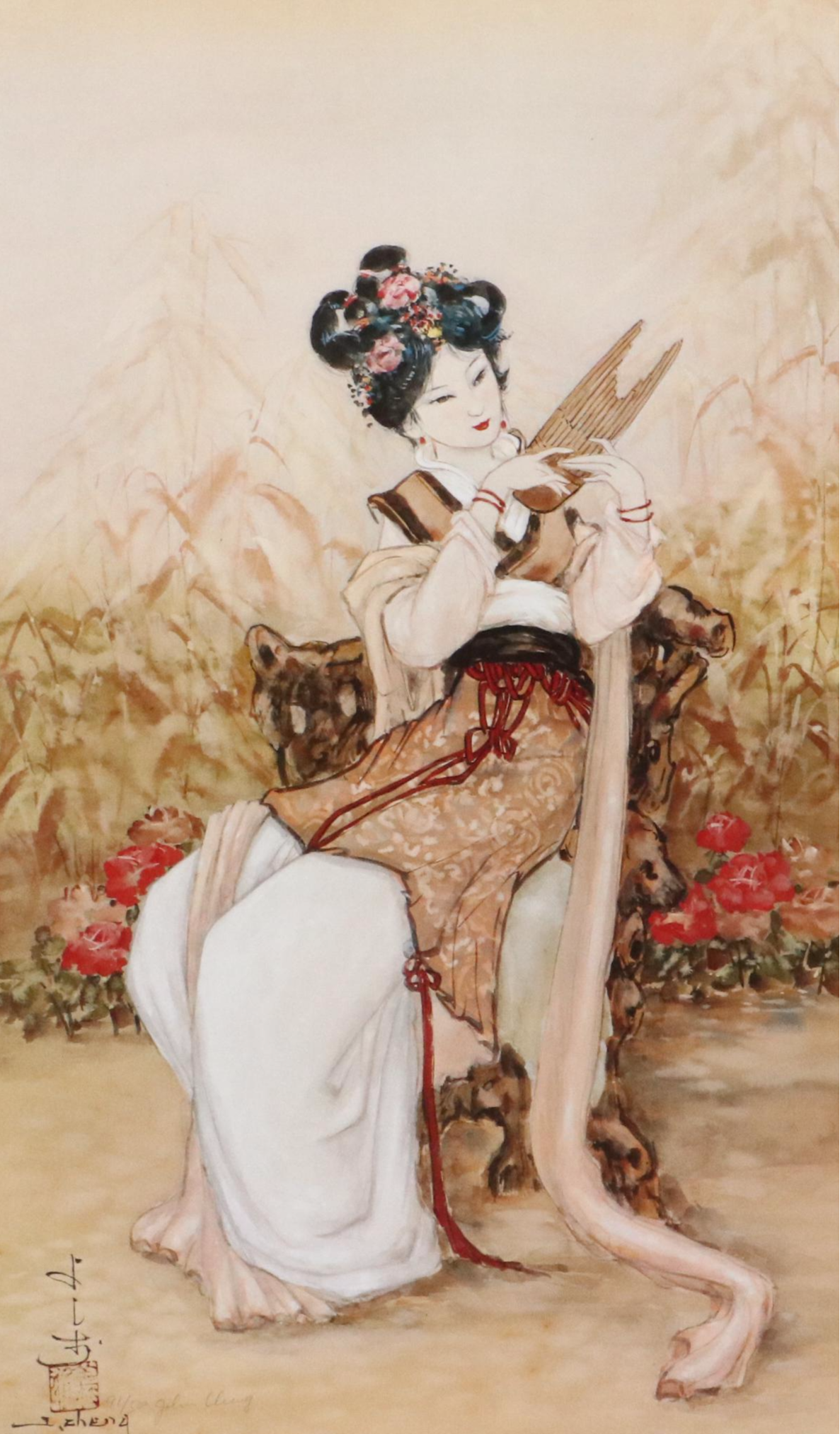 John Cheng Offset Lithographs of Young Japanese Women in Gardens