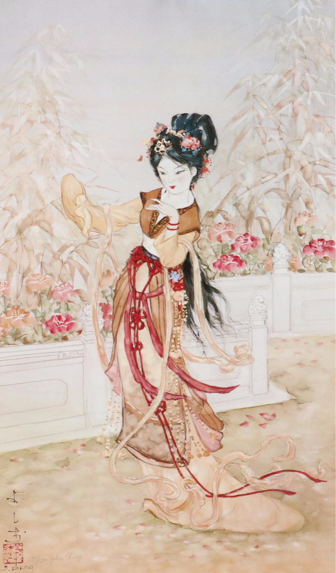 John Cheng Offset Lithographs of Young Japanese Women in Gardens