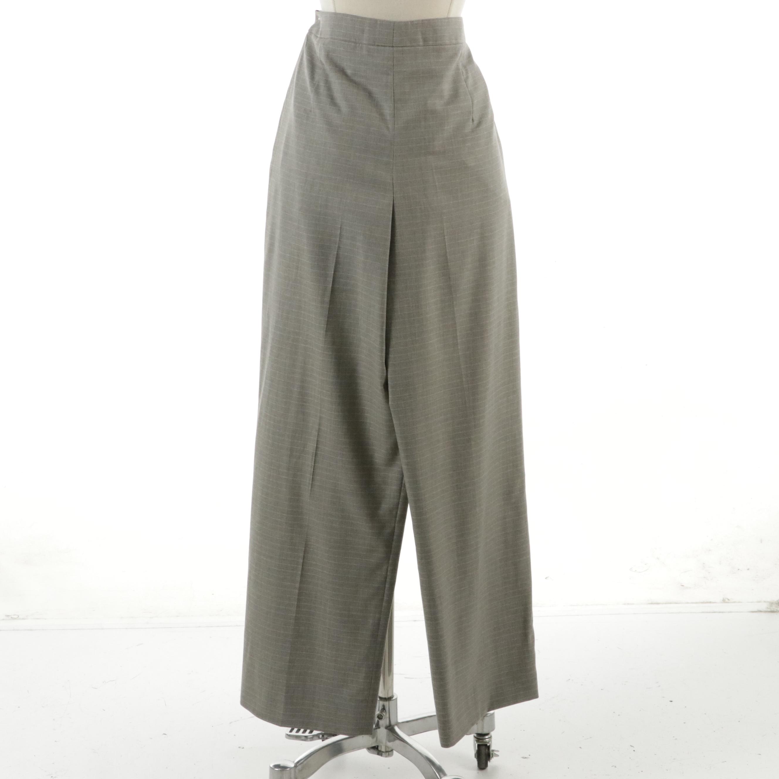 Hermès Grey Wool Check Straight-Leg Pleated Trousers