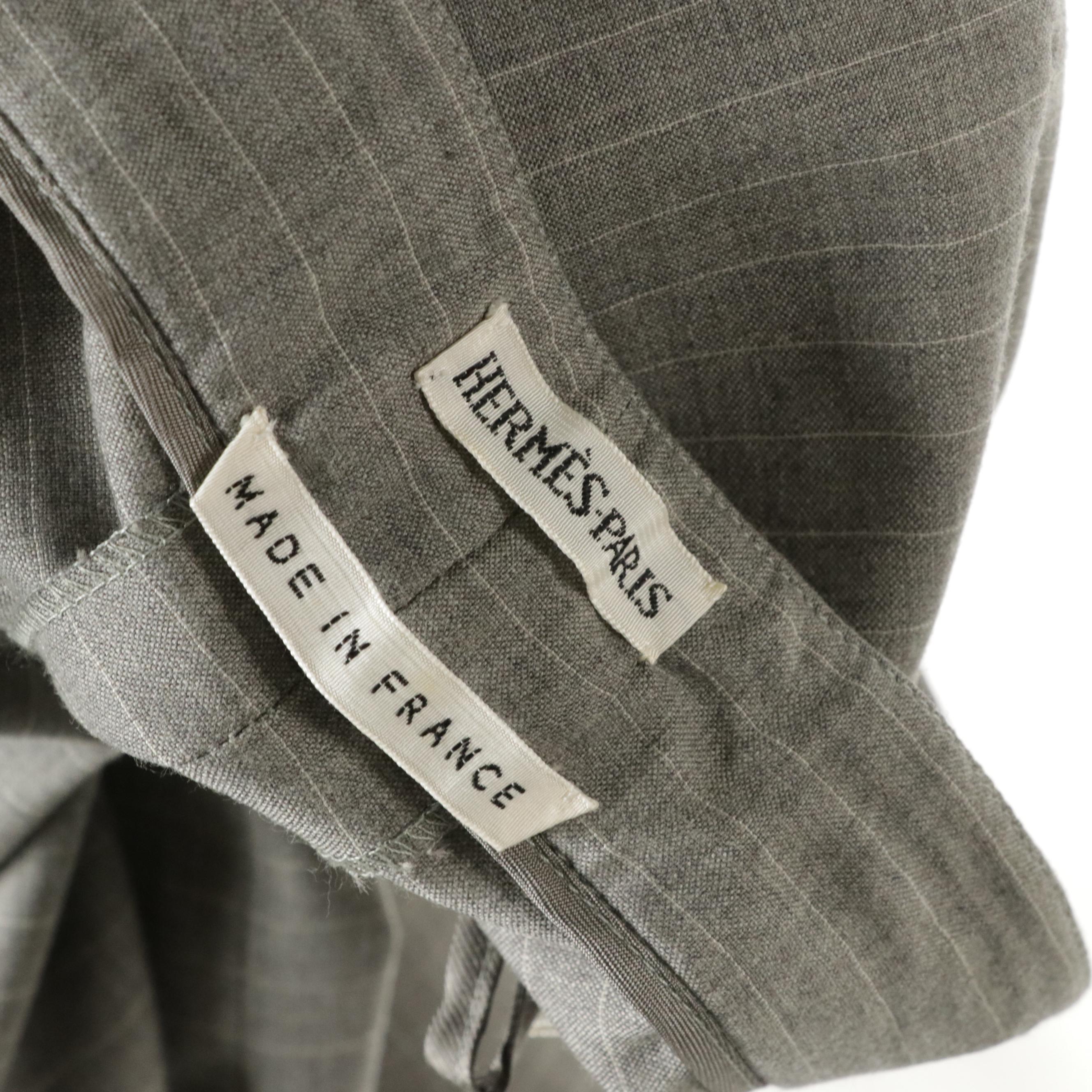 Hermès Grey Wool Check Straight-Leg Pleated Trousers