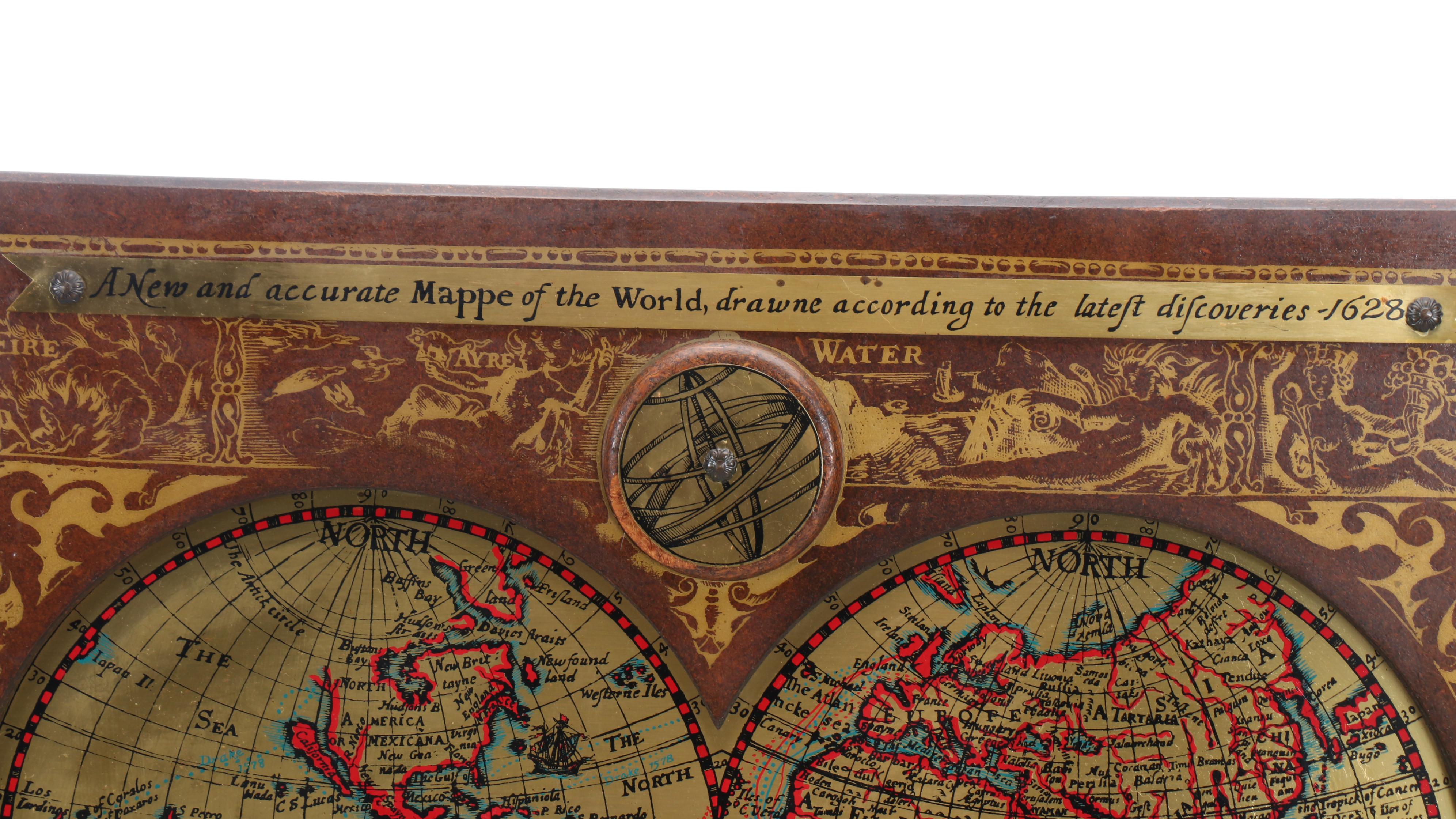 Wood and Gold Tone Metal Map of the World Wall Hanging