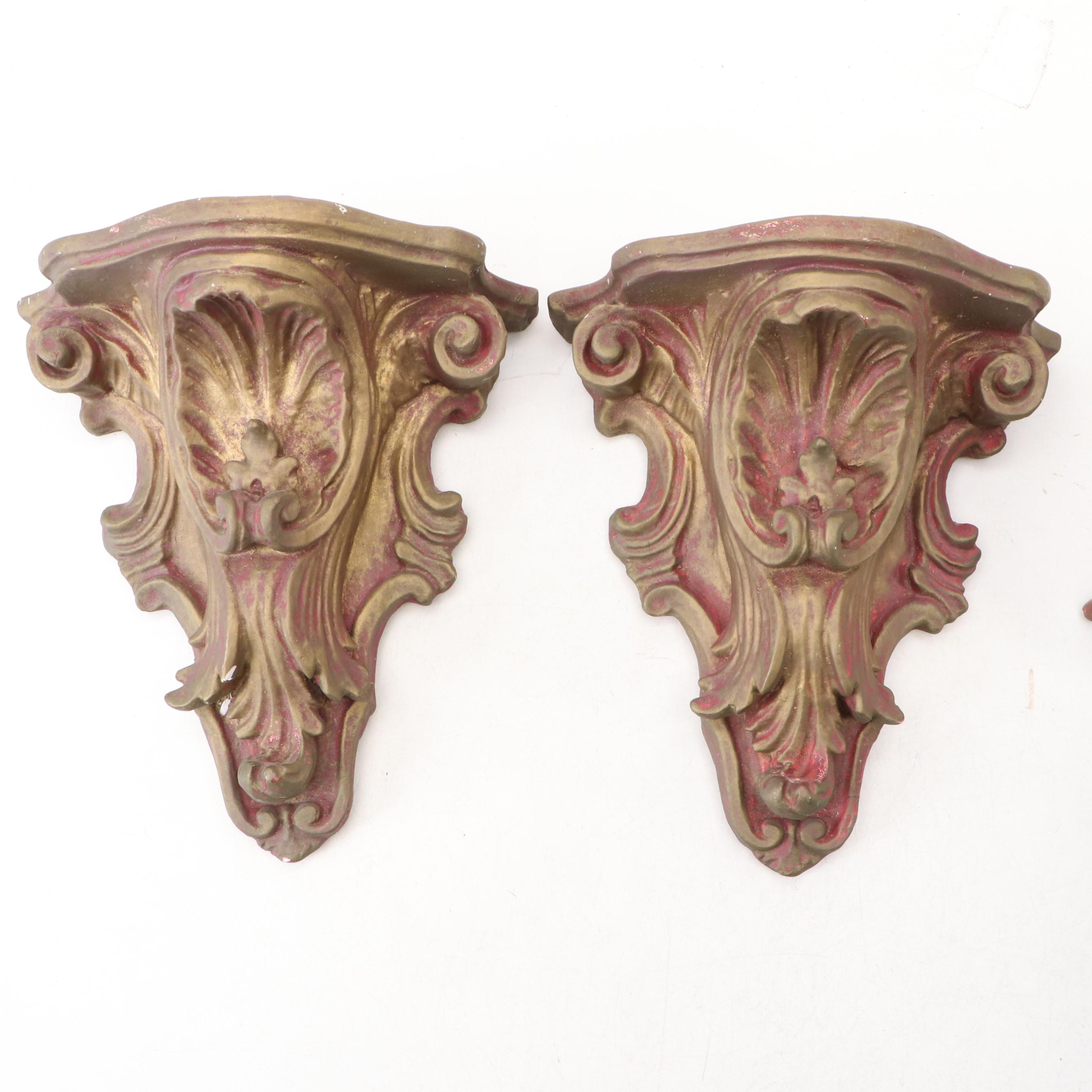 Rococo Revival Gilt Plaster Wall Shelves with "Hermès Paris" Wall Art