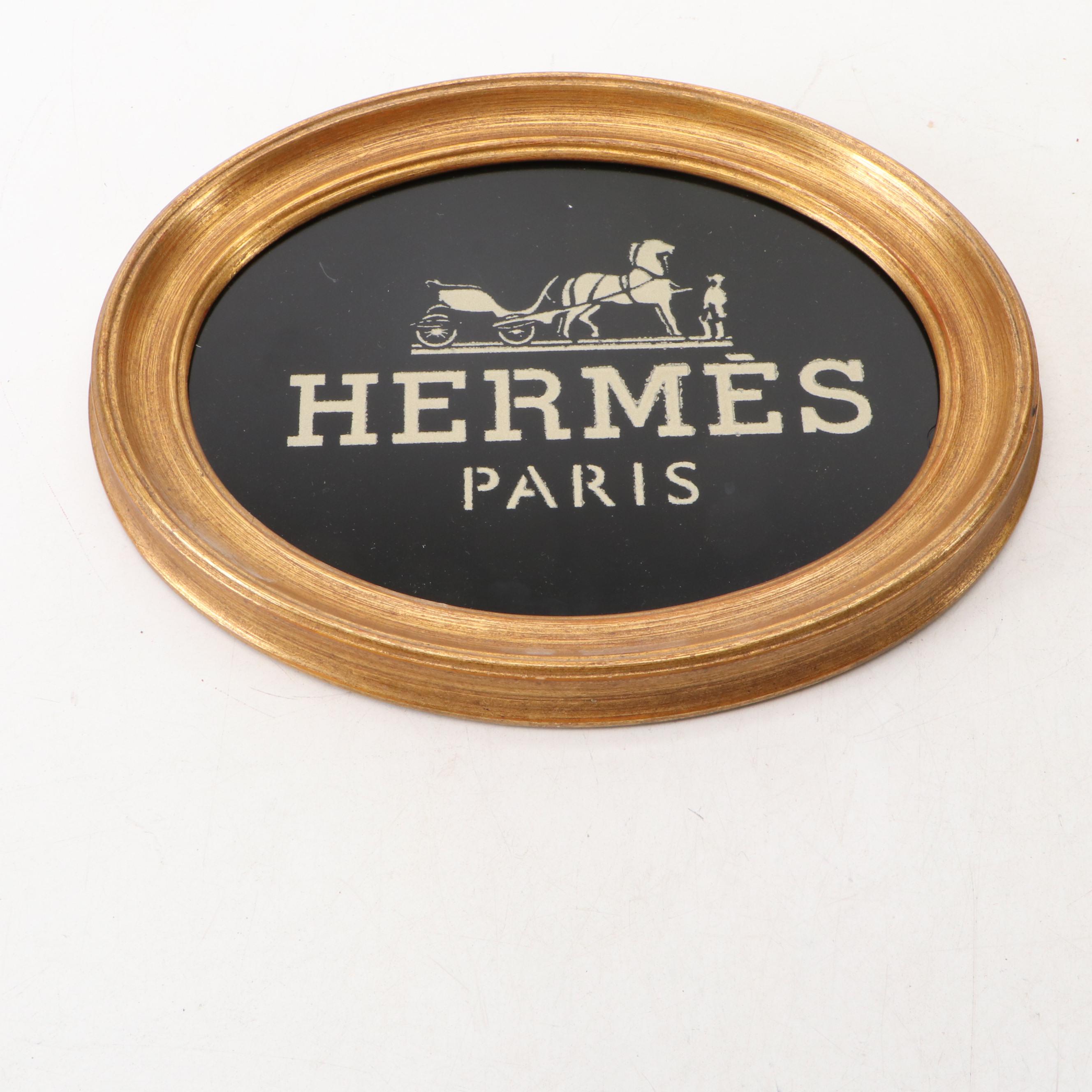 Rococo Revival Gilt Plaster Wall Shelves with "Hermès Paris" Wall Art