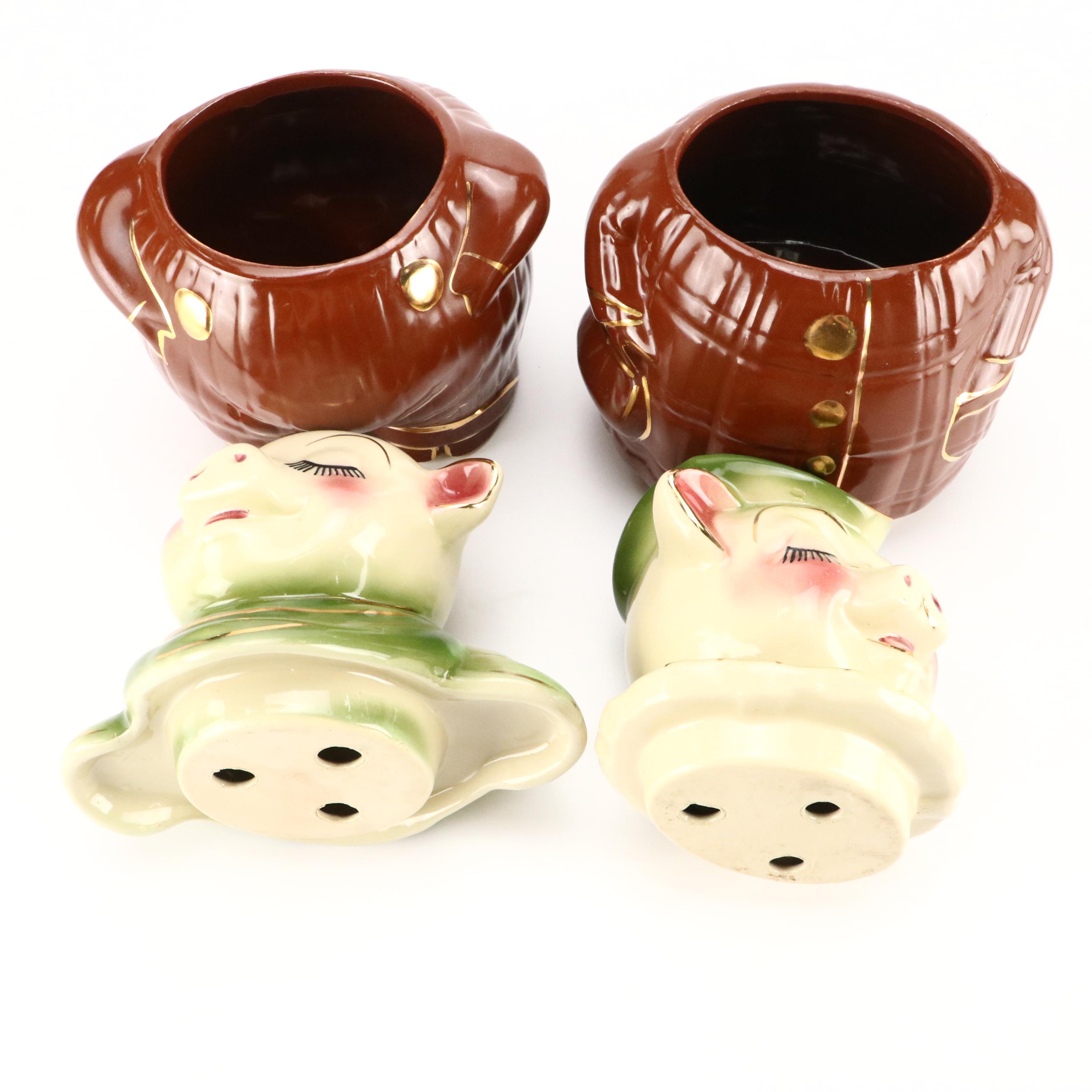 Shawnee Pottery "Winnie Pig" Gilt Ceramic Cookie Jars and Coin Banks