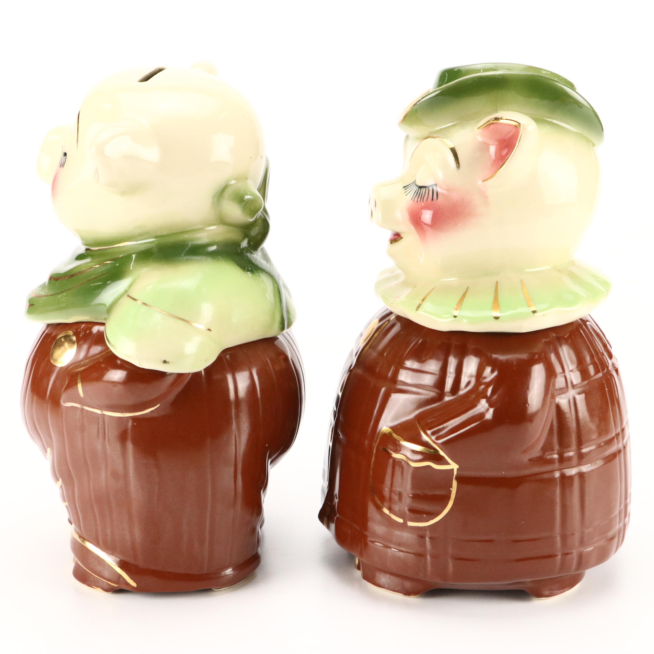 Shawnee Pottery "Winnie Pig" Gilt Ceramic Cookie Jars and Coin Banks