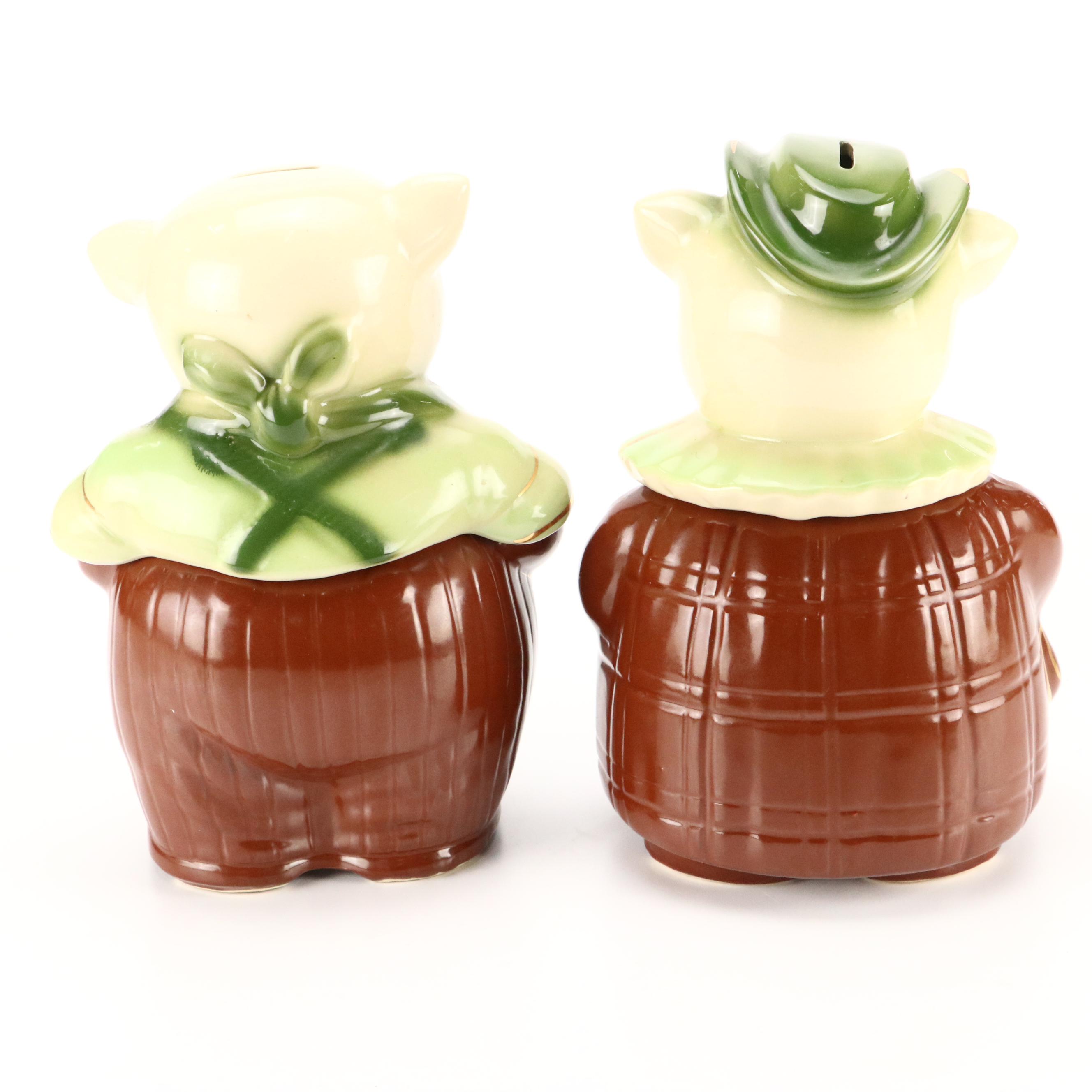 Shawnee Pottery "Winnie Pig" Gilt Ceramic Cookie Jars and Coin Banks