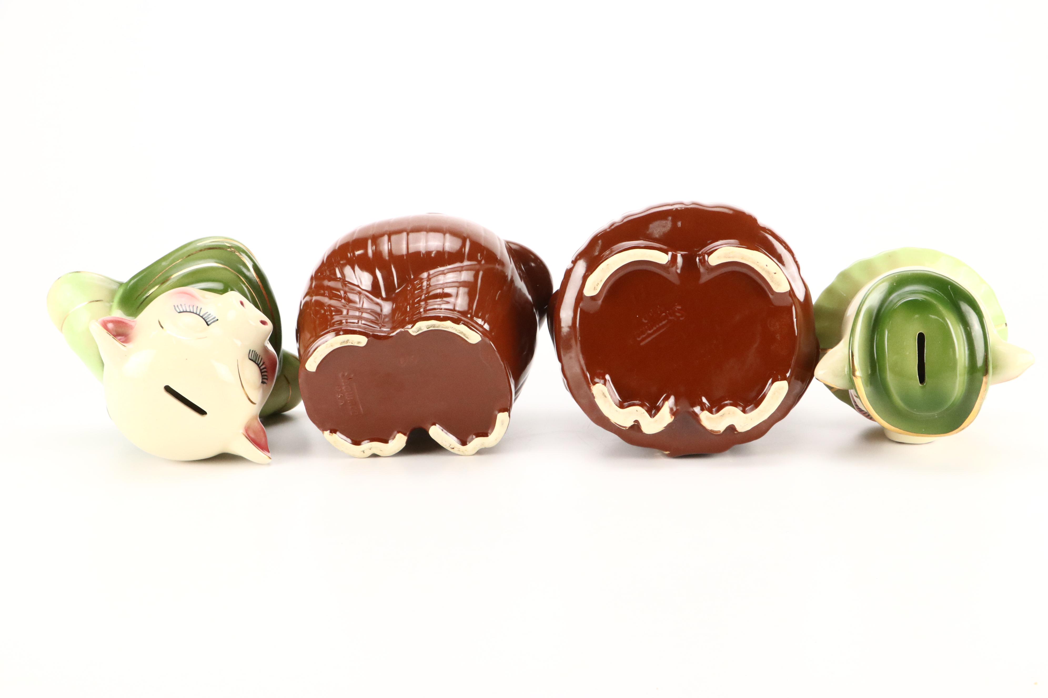 Shawnee Pottery "Winnie Pig" Gilt Ceramic Cookie Jars and Coin Banks