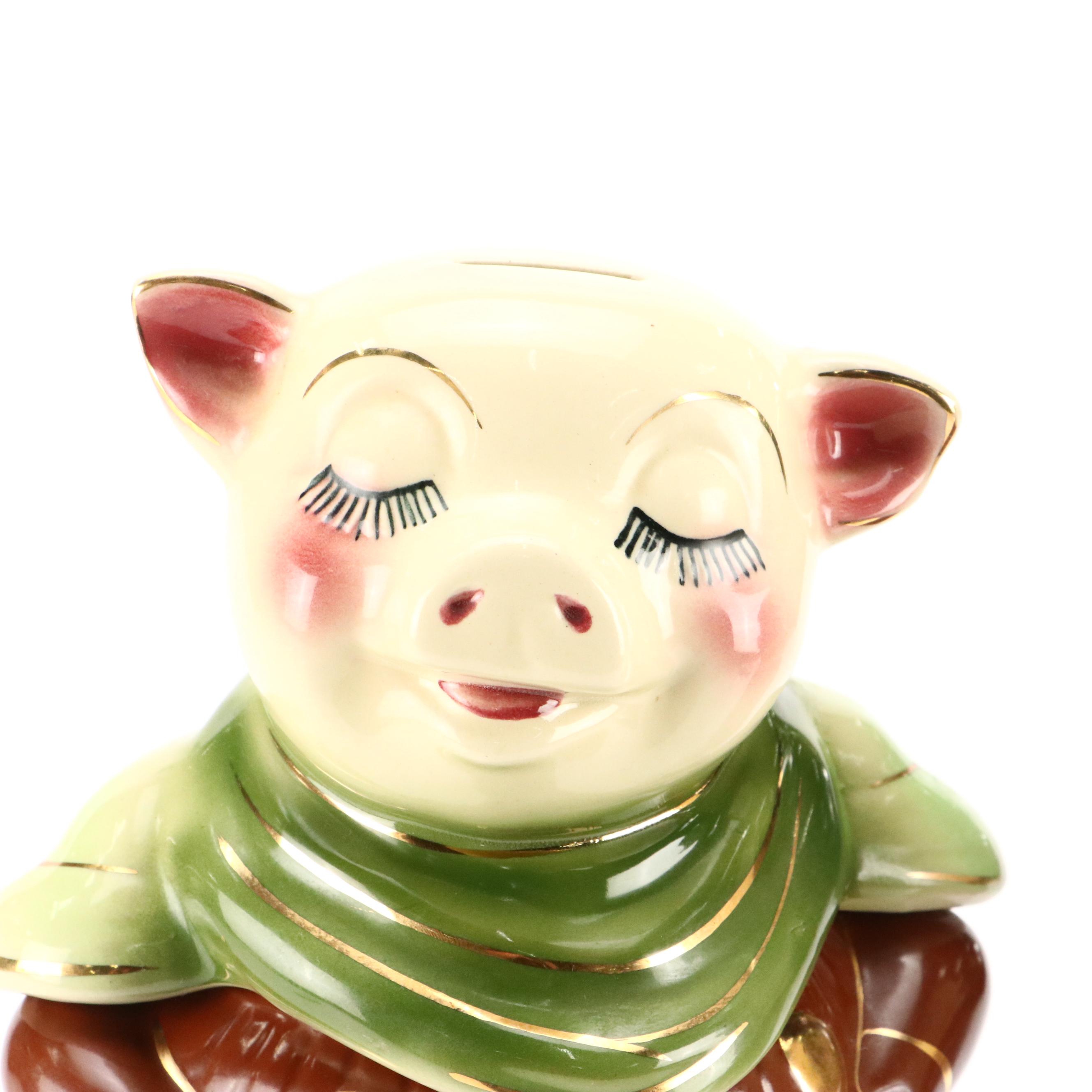 Shawnee Pottery "Winnie Pig" Gilt Ceramic Cookie Jars and Coin Banks