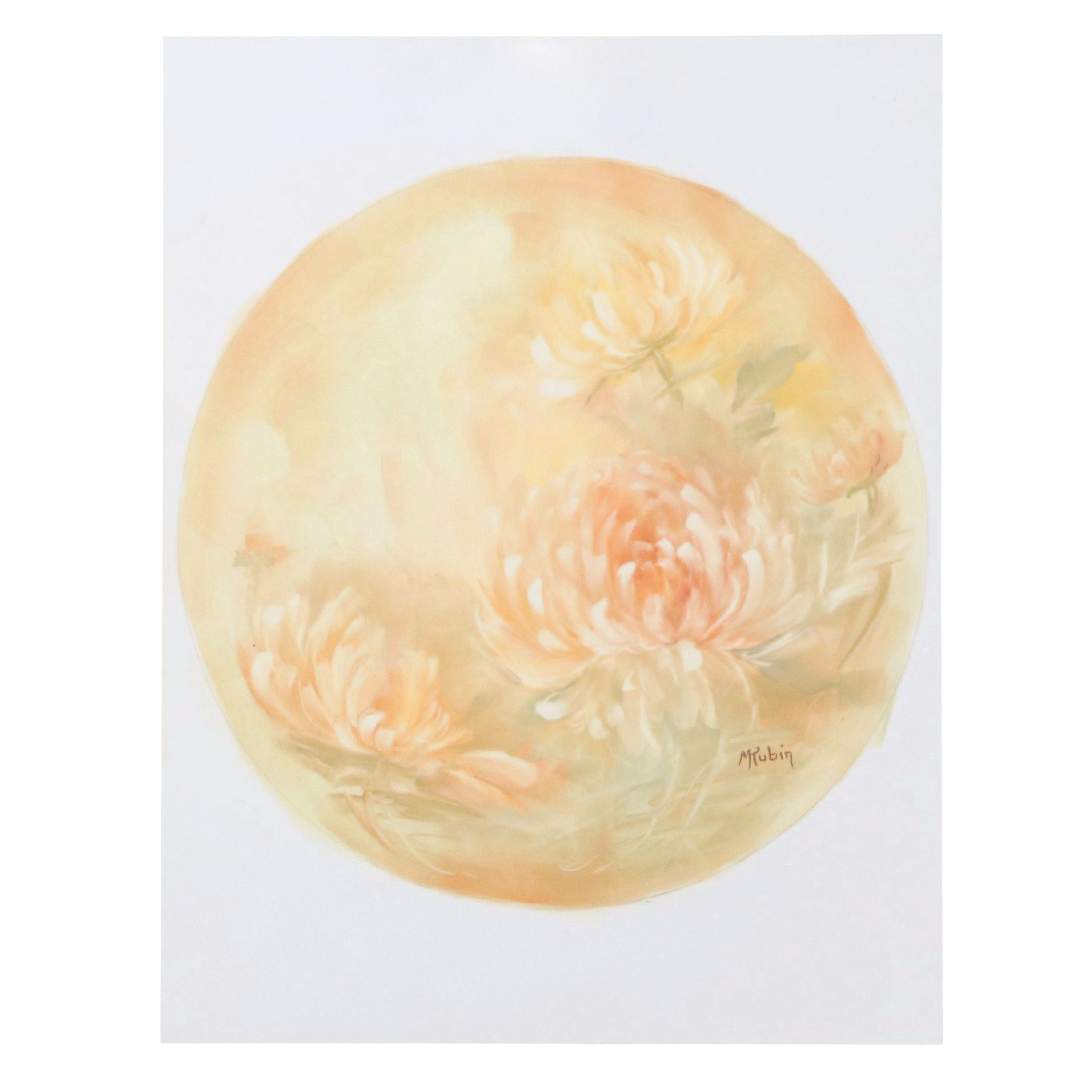 M. Rubin Floral Oil Painting of Chrysanthemums
