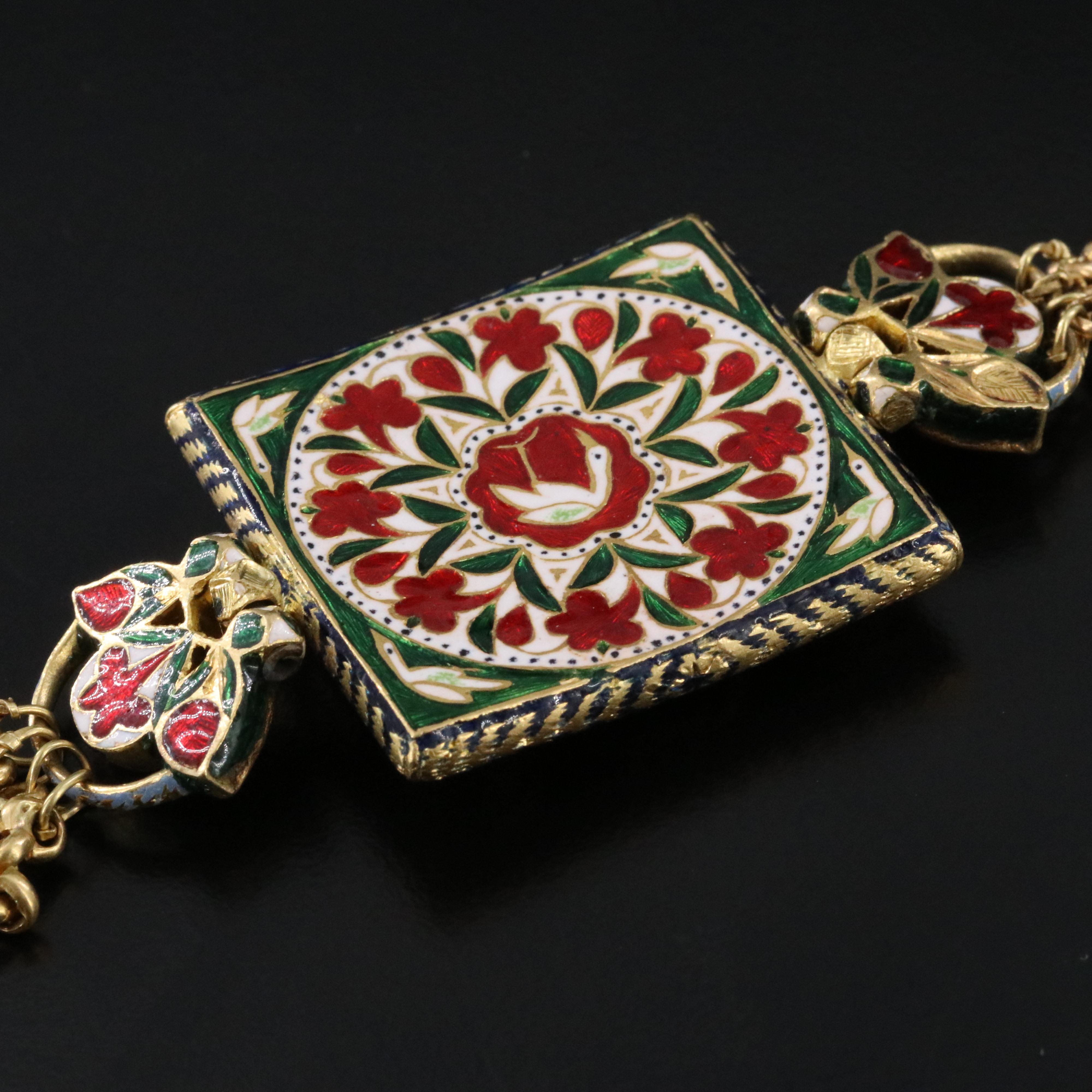 Indian Mughal Style 22K Gemstone and Enamel Kundan Meena Bracelet