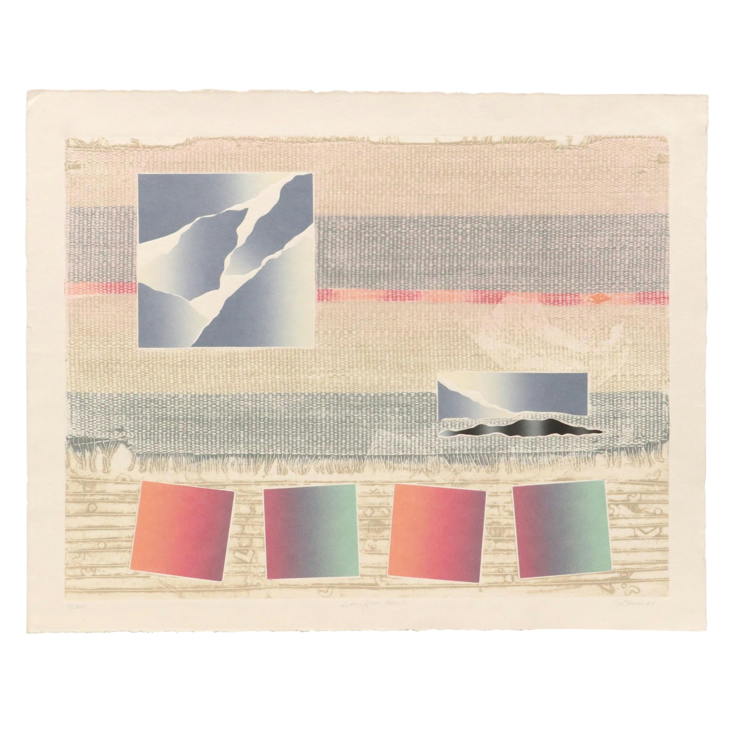 S. Clemons Mixed Media Relief Print "Letter from Abroad," 1984