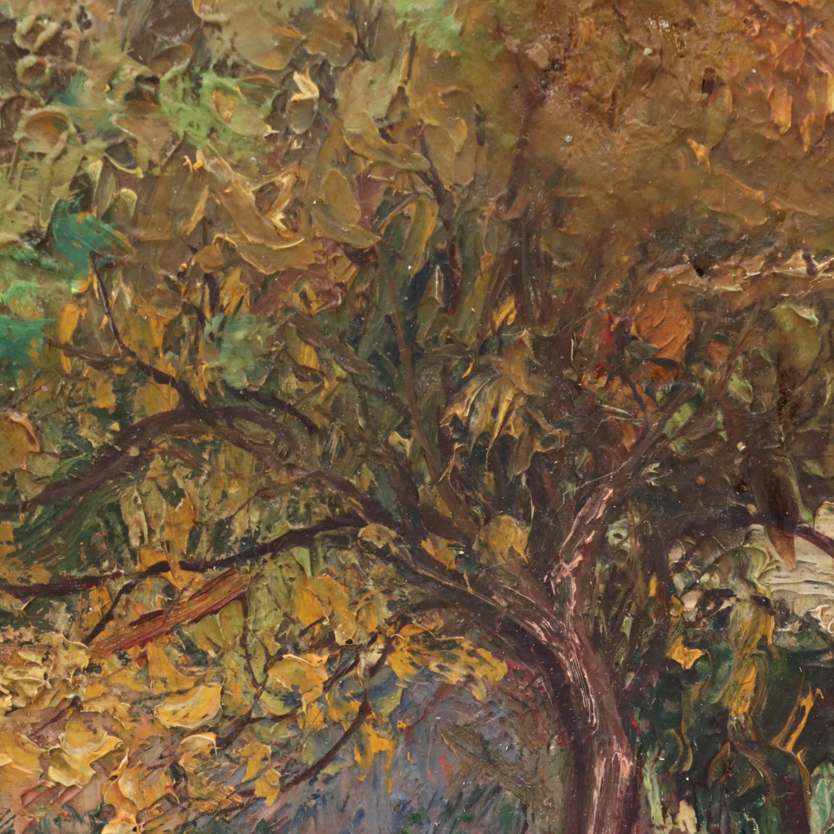 Impasto Oil Painting of Courtyard Scene with Figure, 1923