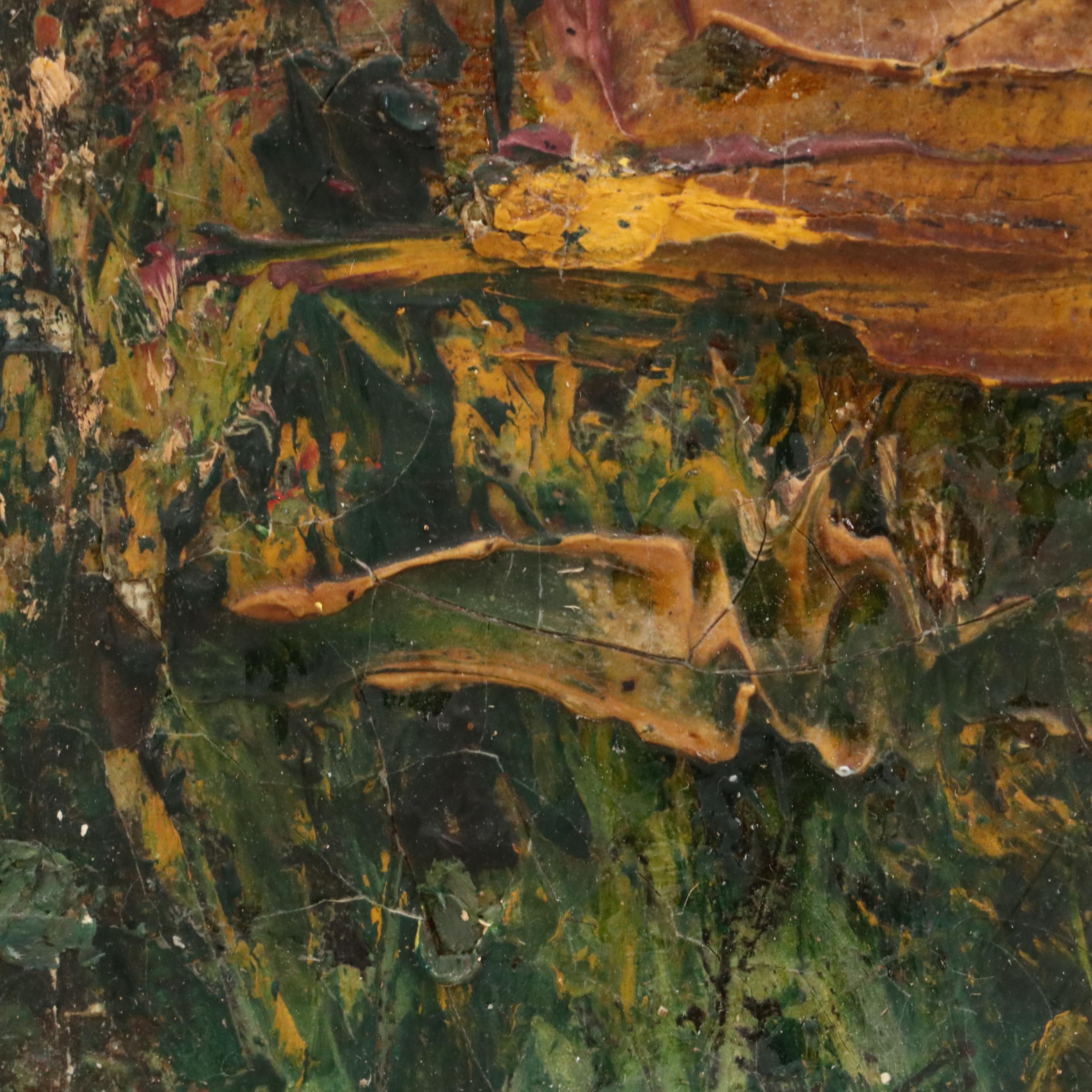 Impasto Oil Painting of Courtyard Scene with Figure, 1923