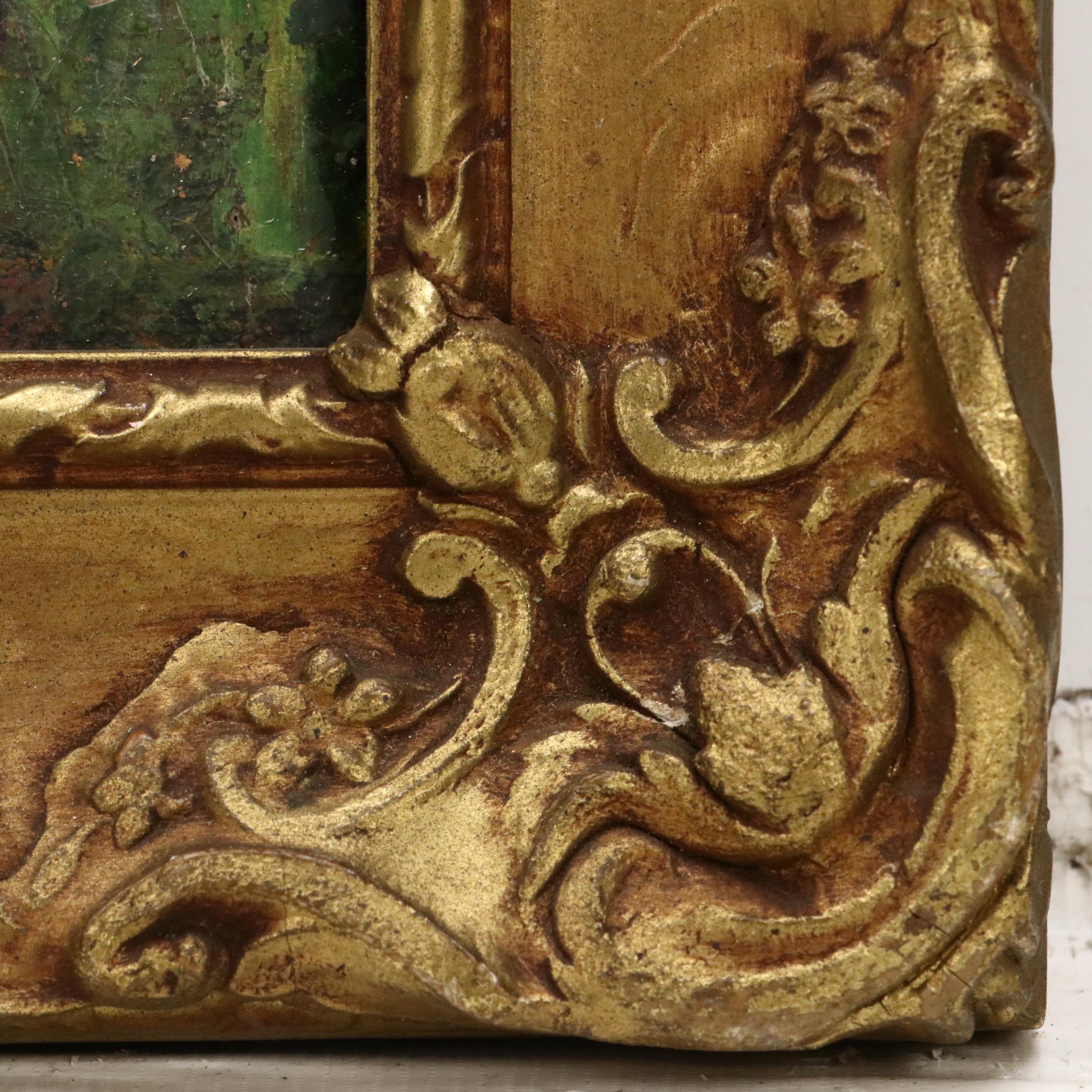 Impasto Oil Painting of Courtyard Scene with Figure, 1923