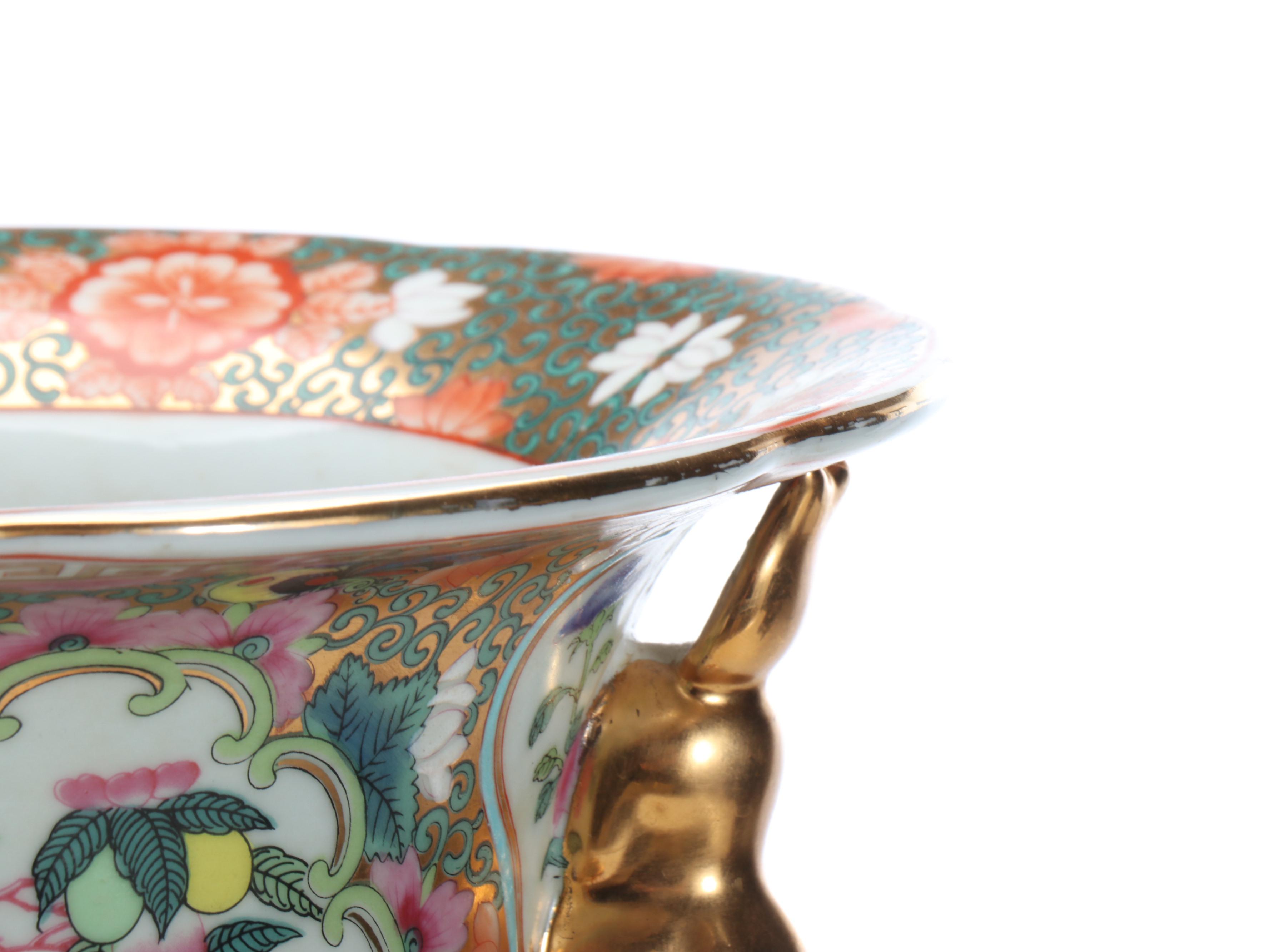 Pair of Chinese Rose Medallion Porcelain Floor Vases on Wood Stands