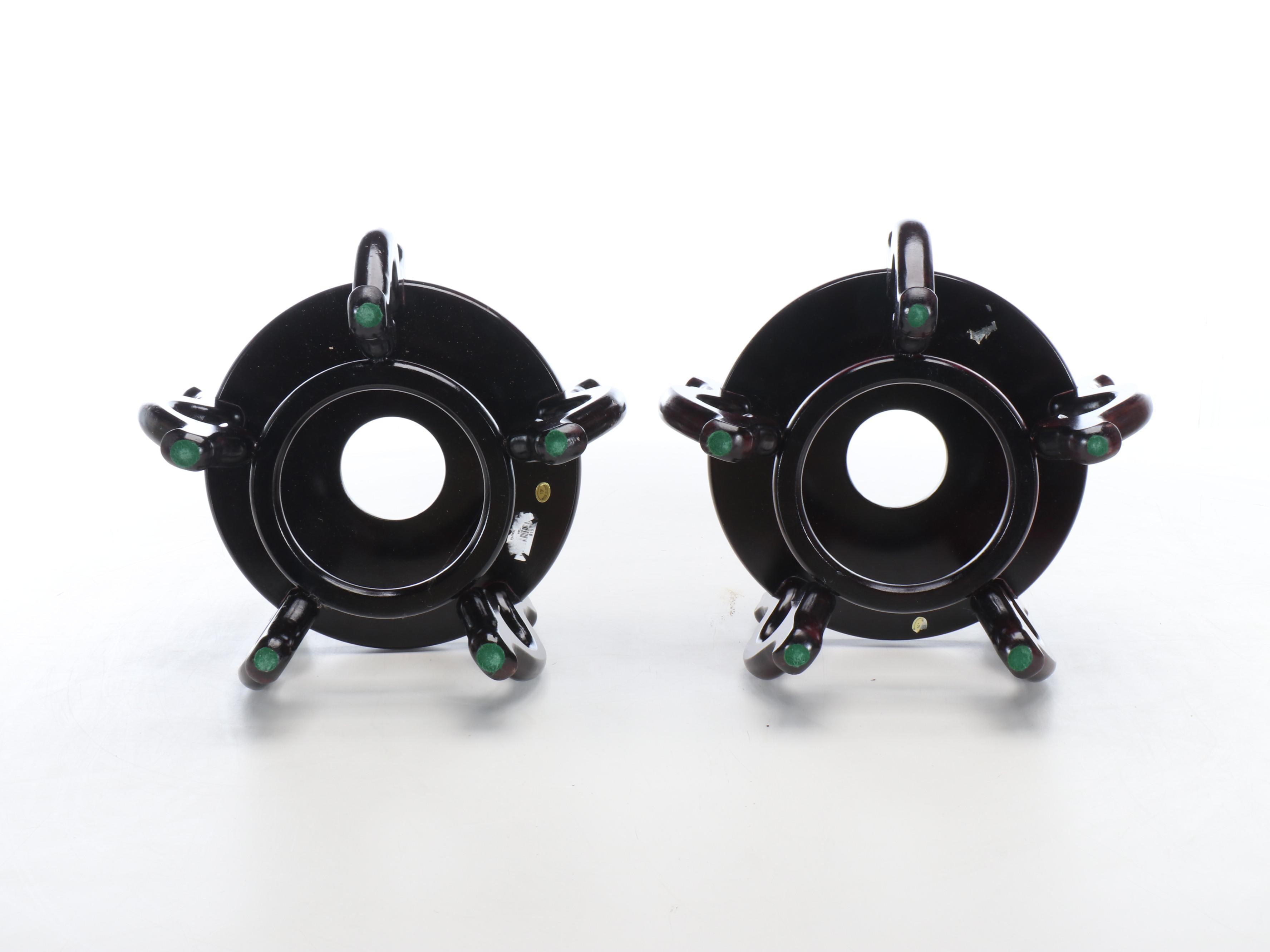 Pair of Chinese Rose Medallion Porcelain Floor Vases on Wood Stands