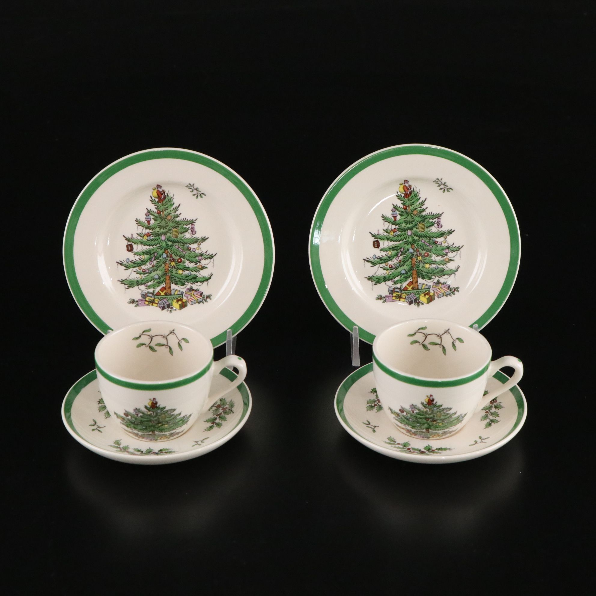 Spode "Christmas Tree" Cookie Plate & Mini Tea Set with Longaberger Cookie Molds